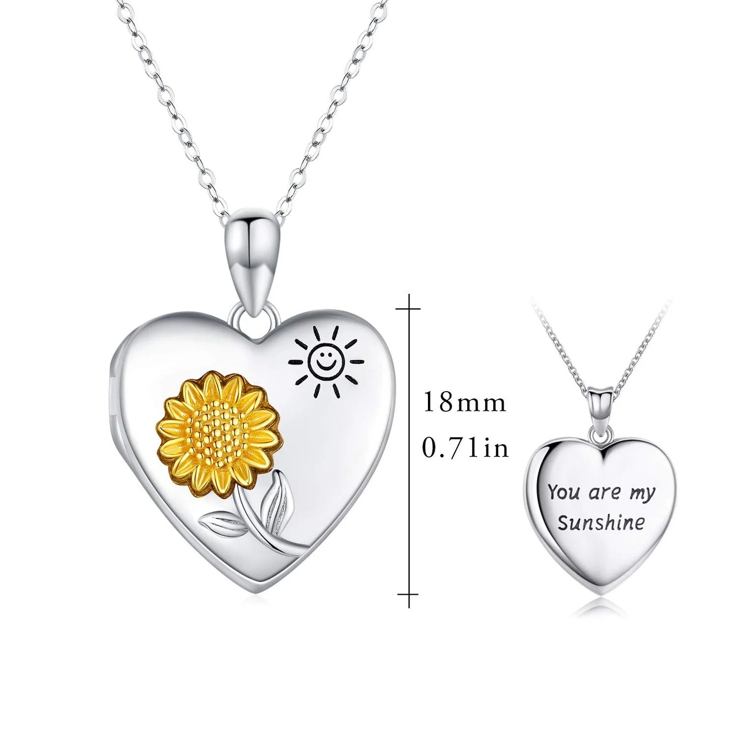 Sunflower Locket Necklace for Women 925 Sterling Silver Heart Locket Necklace That Holds Pictures You Are My Sunshine Necklace Sunflower Jewelry Gifts for Mother'S Day