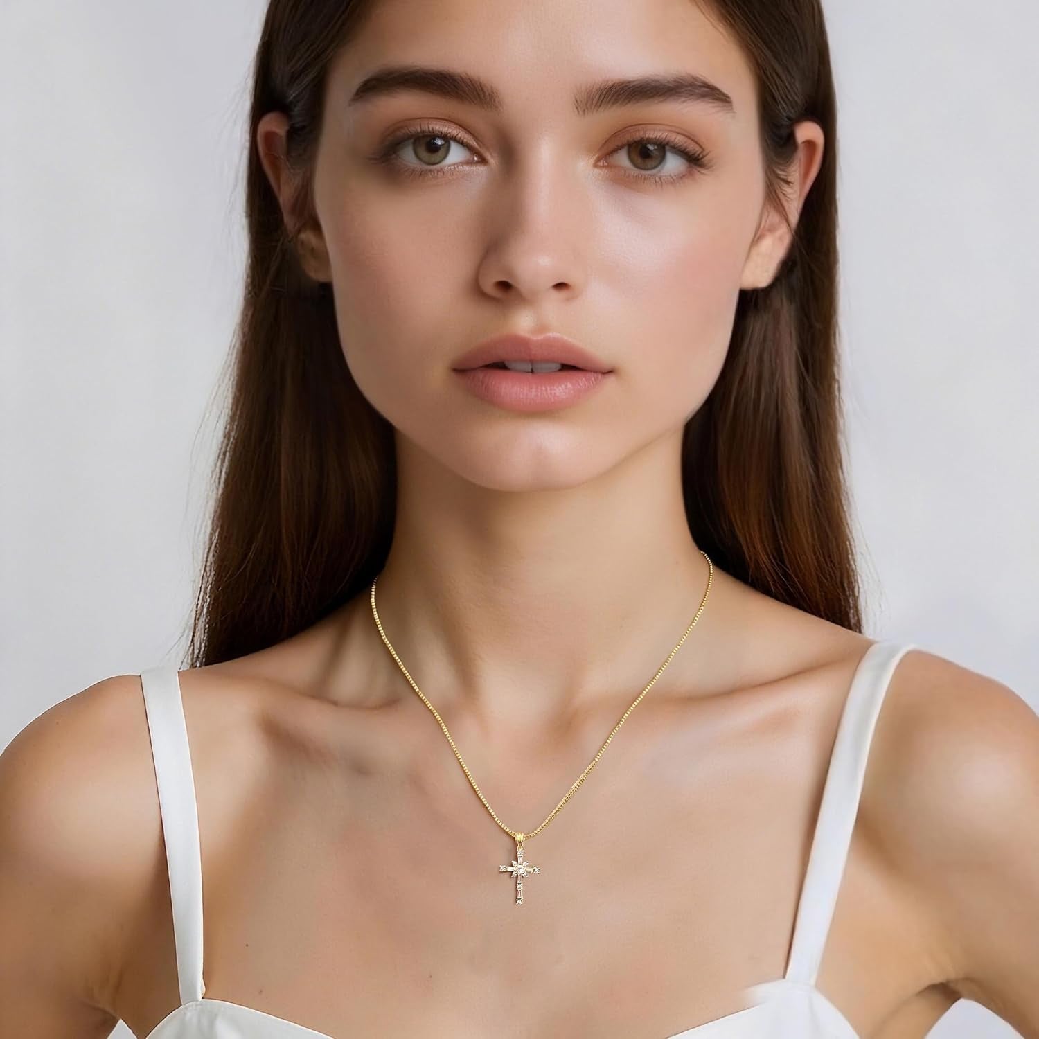 Cross Necklace for Women, 14K Gold Silver Plated Pendant Necklace, Diamond Cross