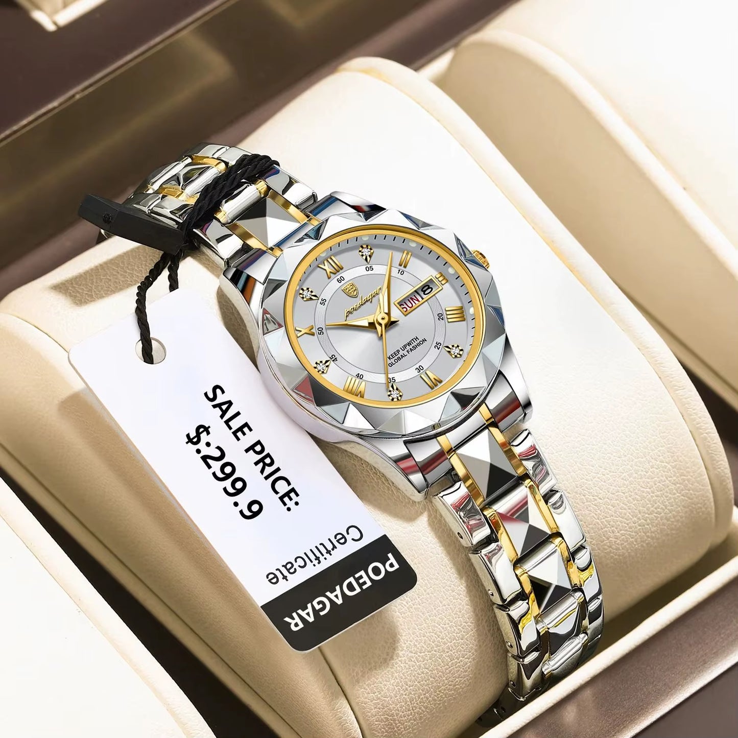 Luxury Quartz Watch for Ladies Waterproof Luminous Date Week Stainless Steel Women Watches Elegant Dress Wristwatch+Box