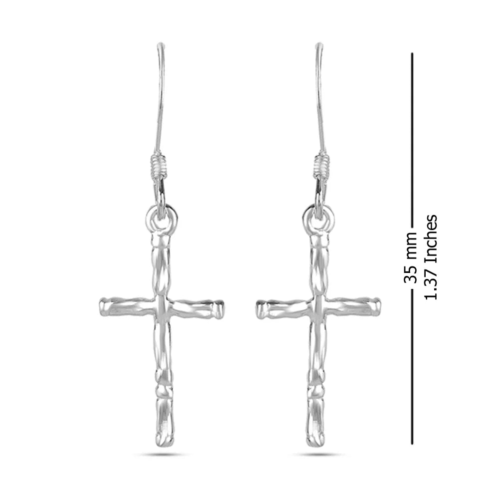 925 Sterling Silver Fishhook Cross Drop Dangle Earrings Jewelry Gifts for Women and Teen 35MM