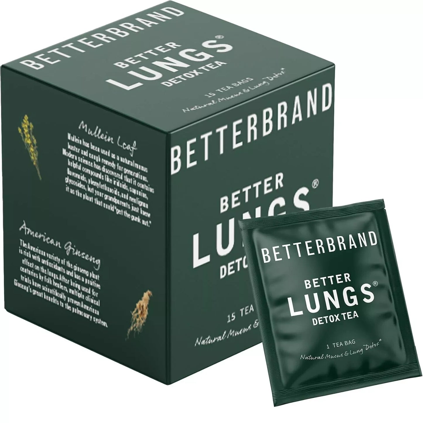 Betterbrand Better Lungs Detox Tea - Herbal Tea Bags - Mullein Leaf Ginseng E...