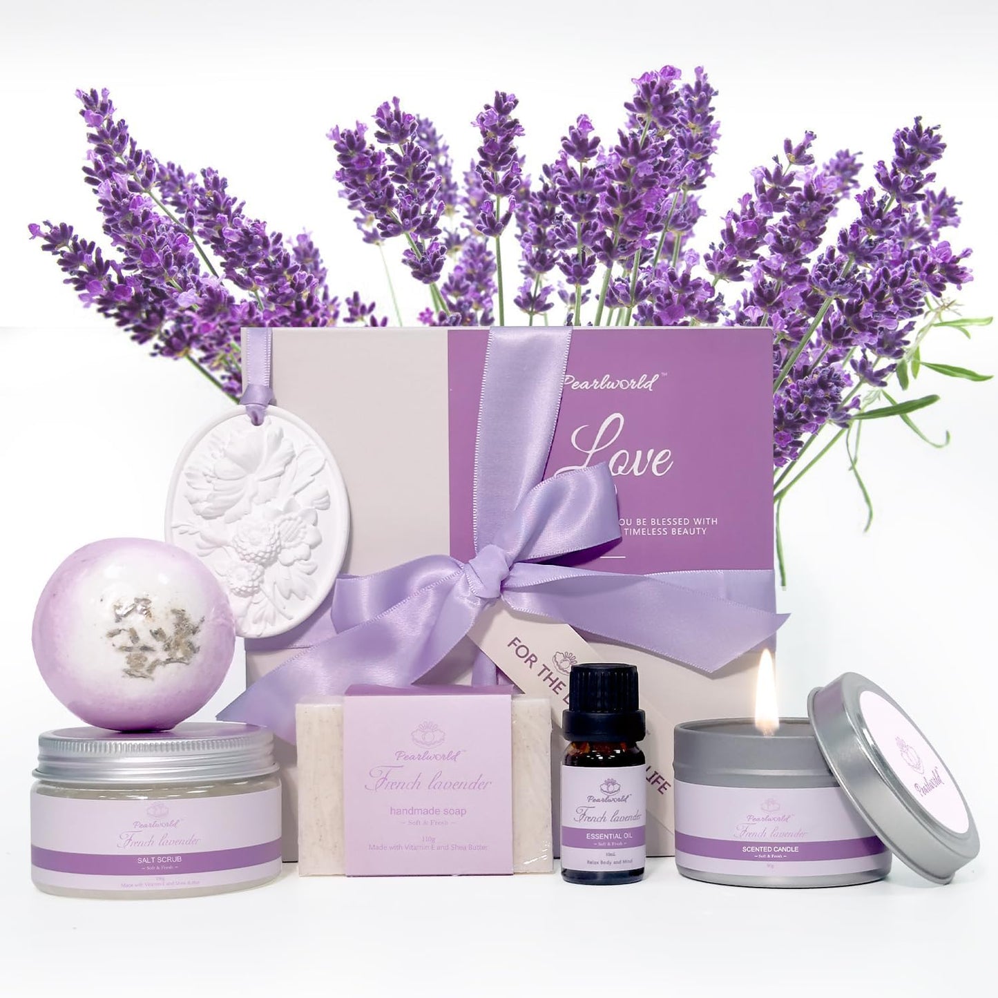 Lavender Spa Set for Women, Bath Set Self Care for Women, Nourishing 7 Piece Home Spa Set, Birthday Gift and a Gift for Mom