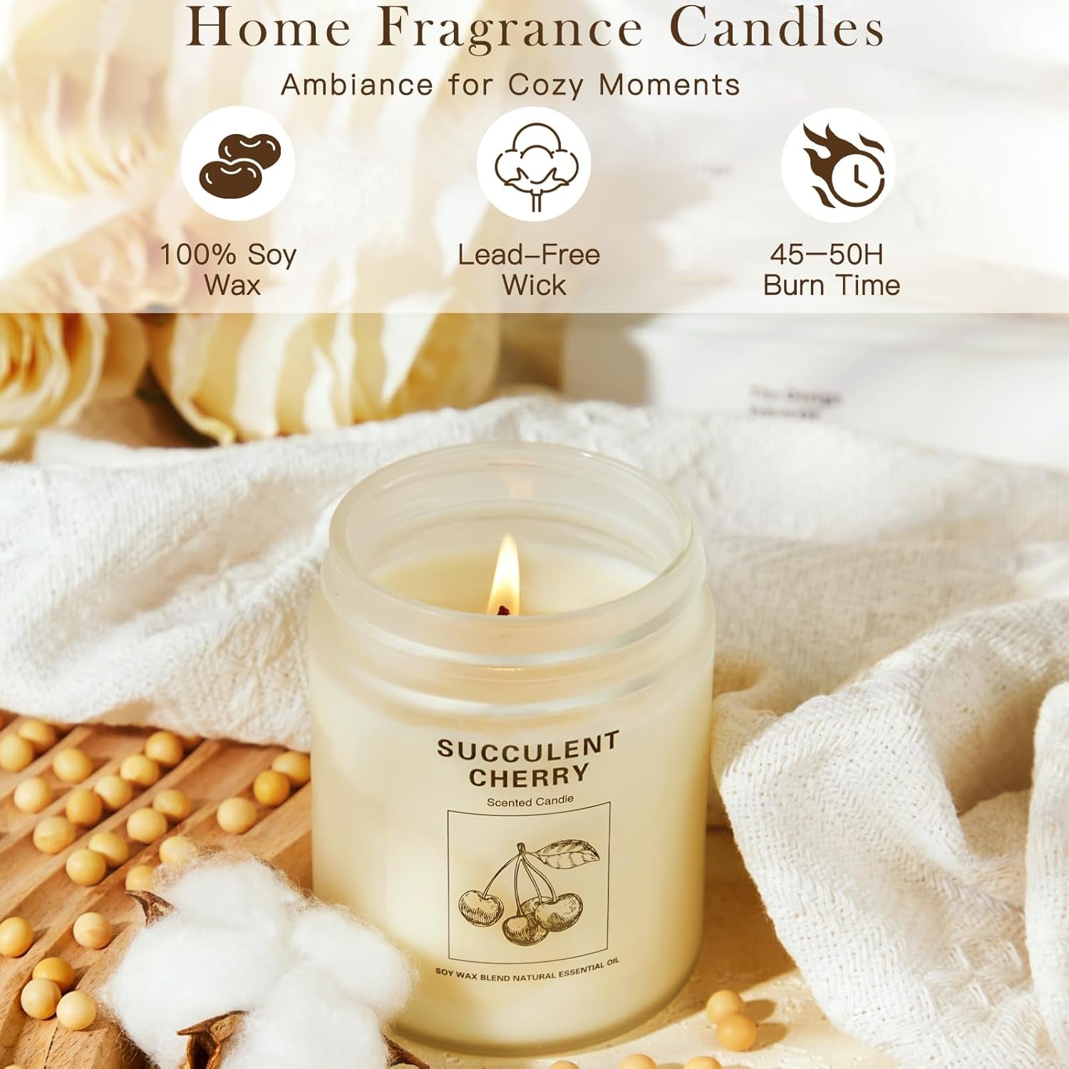 Soy Wax Scented Candle Gift Set, 4 Pack Lavender, Orange & Ginger, Vanilla Scents, Long Lasting Aromatherapy Candles for Home, Relaxing Holiday & Thanksgiving Christmas Gifts for Women, Mom & Friends