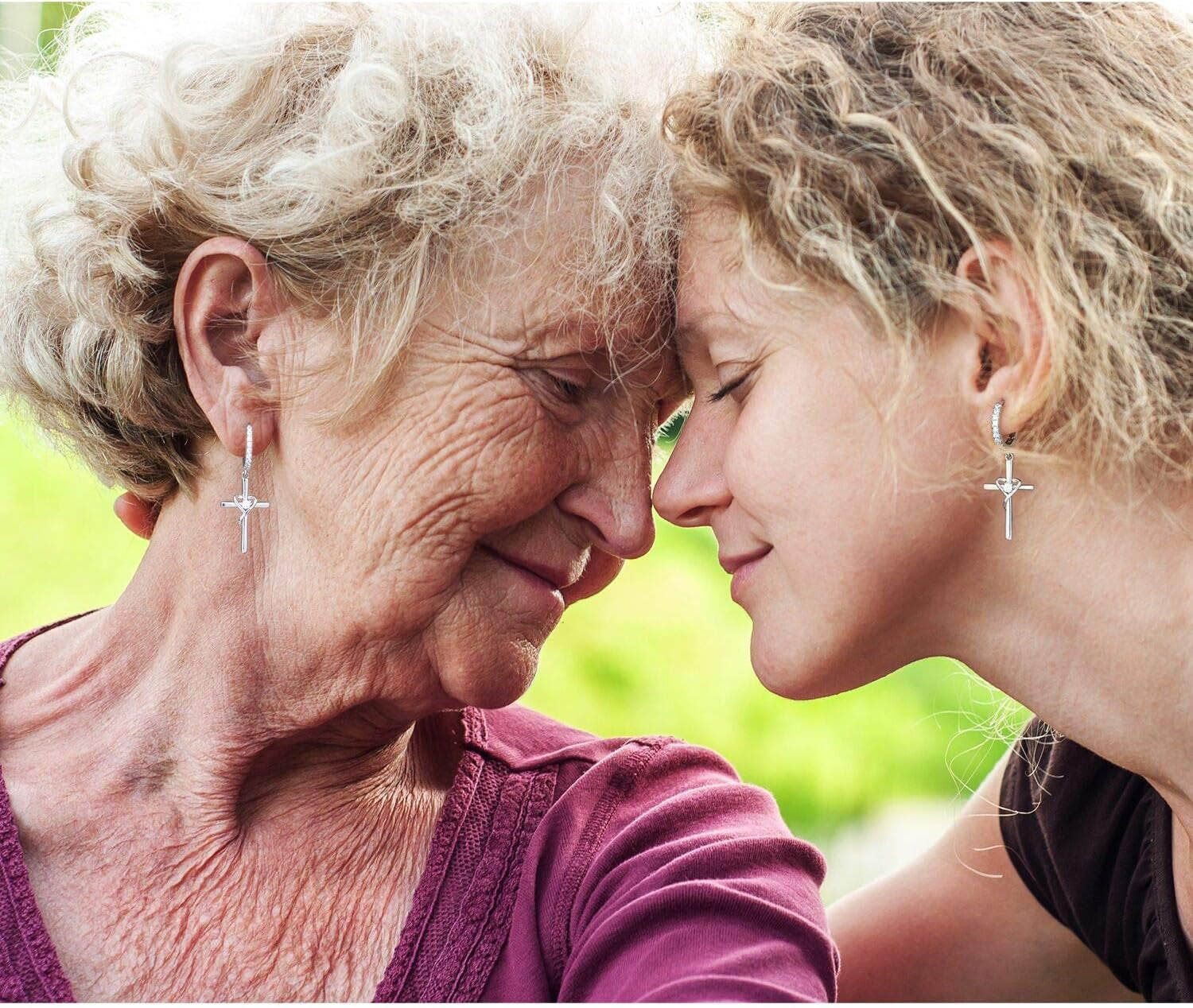 925 Sterling Silver Earrings for Women 14K Gold Plated Earrings Birthstone Heart Earring Dangle Cross Earring for Easter or Birthday