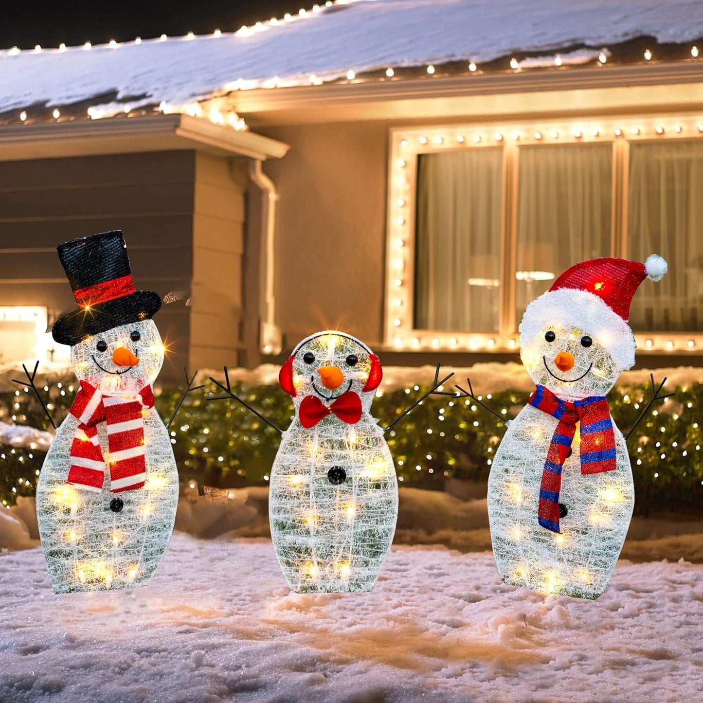Large 3-Piece Lighted Snowman Family Decoration for Outdoor Holiday Decor