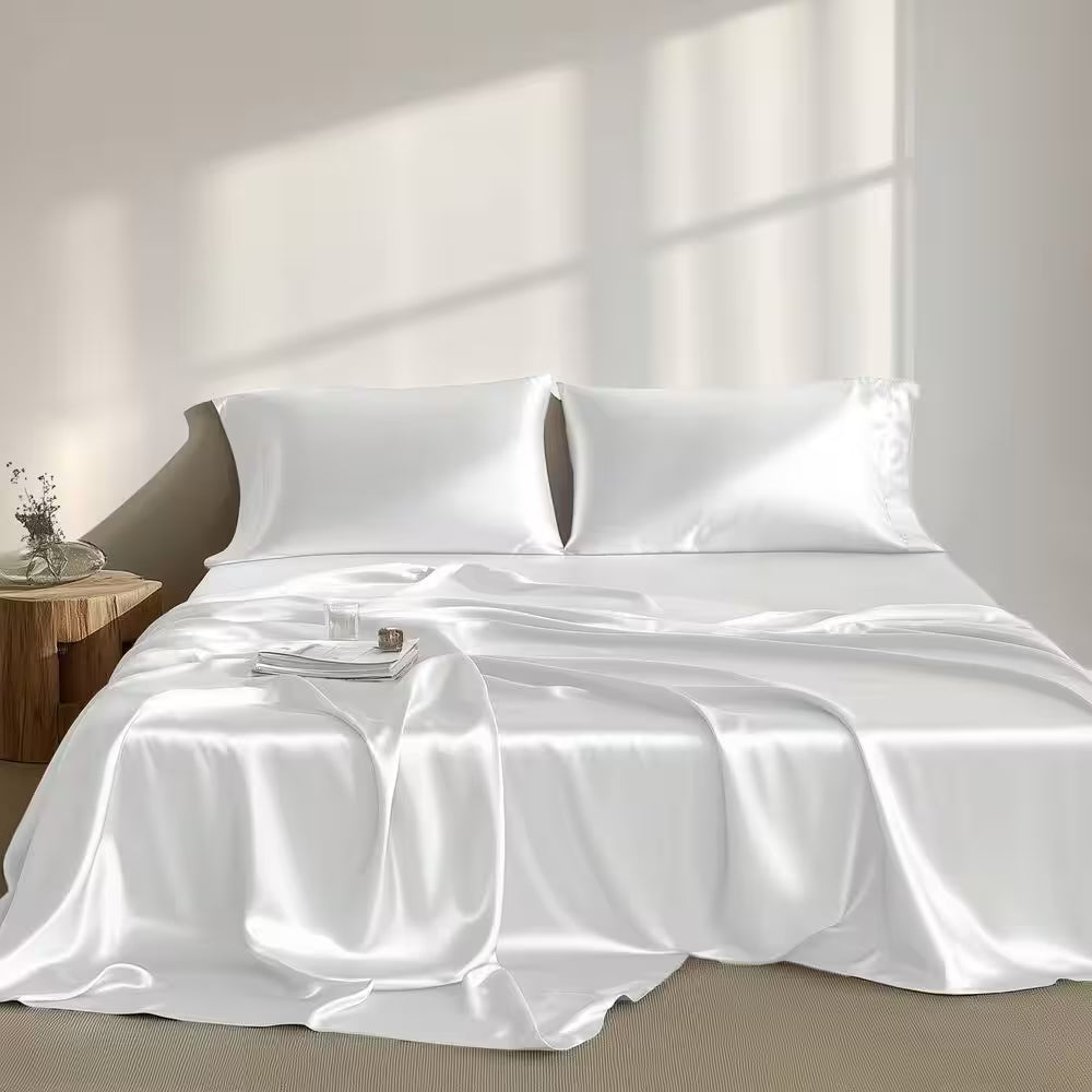 Satin 6-Piece White Solid Polyester California King Luxury Sheet Set