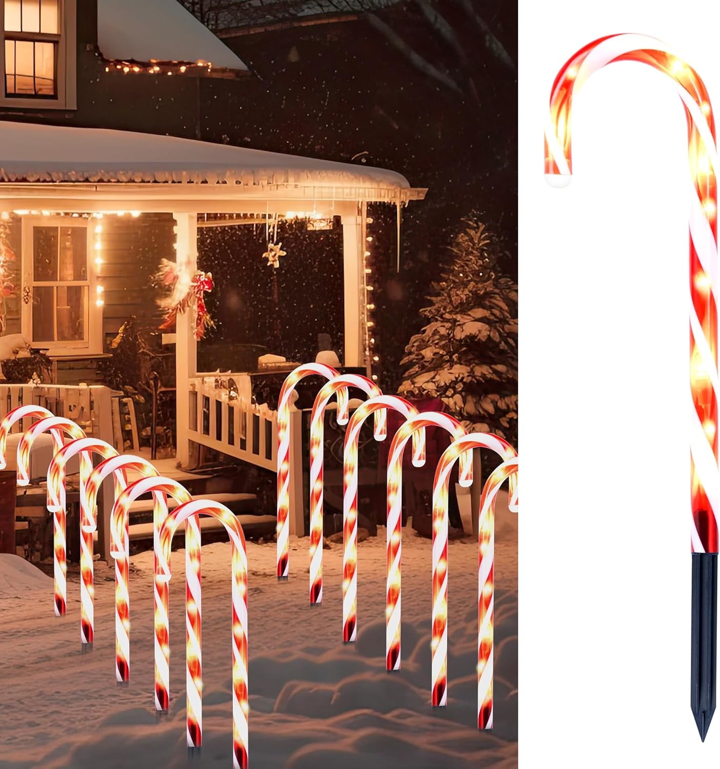 12 Pcs Christmas Candy Cane Pathway Lights for Outdoor Holiday Decor