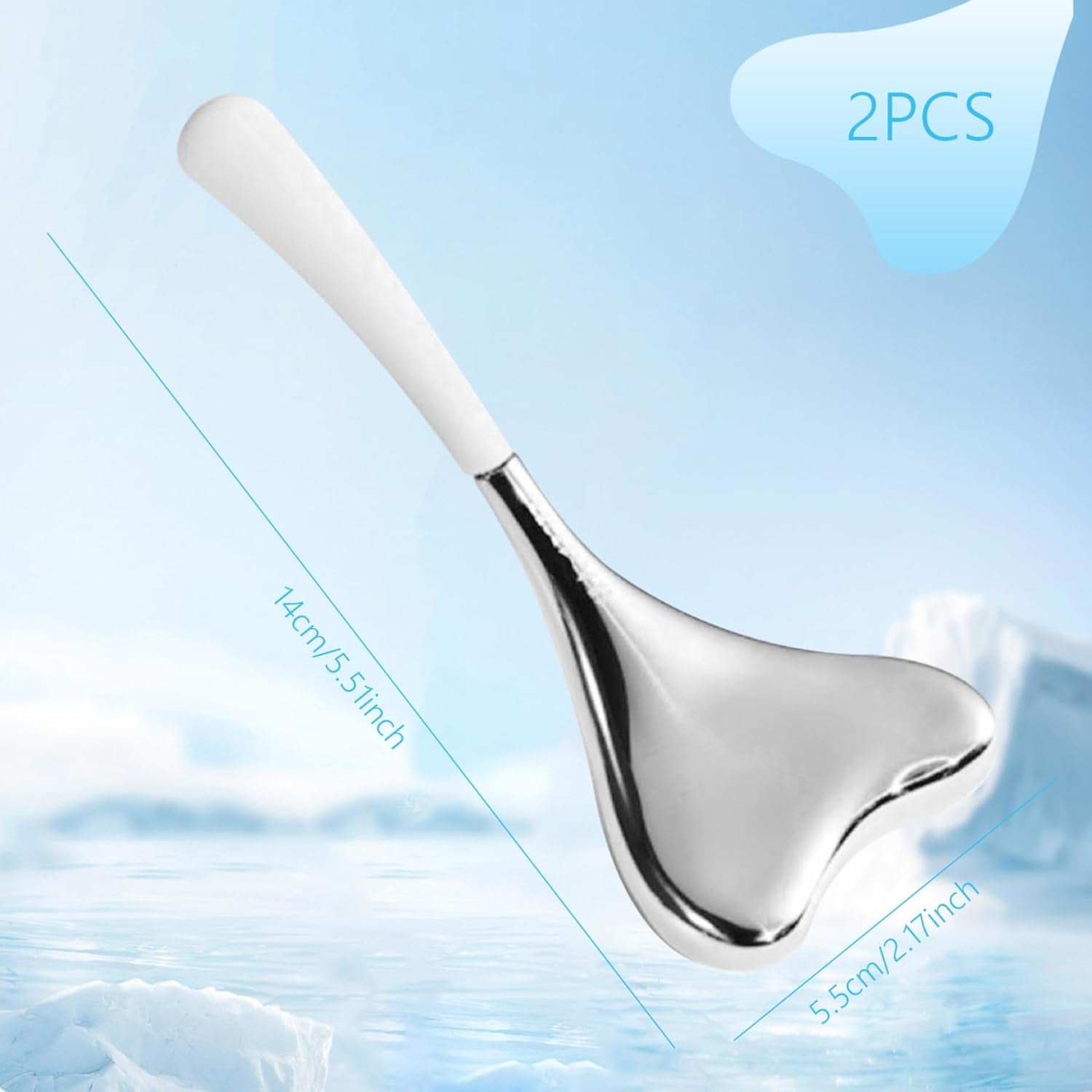 Face Massager Skin Care Ice Globes for Face Stainless Steel Face Beauty Tools V-Shaped Gua Sha Facial Tools for Women Esthetician Supplies Cooling Spa Globes with Storage Case, Ice Roller