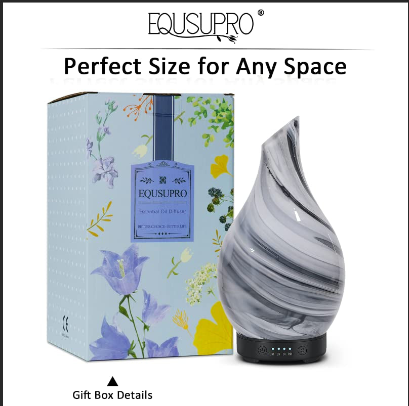 Essential Oil Diffuser 120Ml Ultrasonic Aromatherapy Diffuser with Handmade Glass BPA Free Waterless Auto-Off, 4 Timer Setting 7 Colors Changed LED for Home Yoga Office