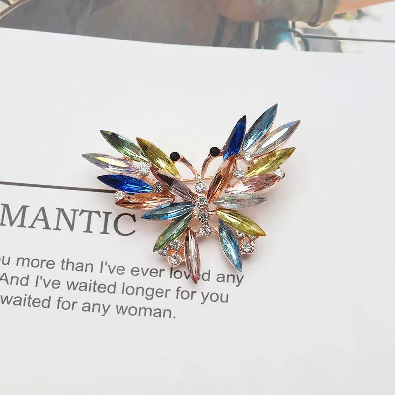 Trendy Multicolour Alloy Butterfly Brooches for Women Metal Crystal Insect Brooch Party Birthday Winter Jewelry