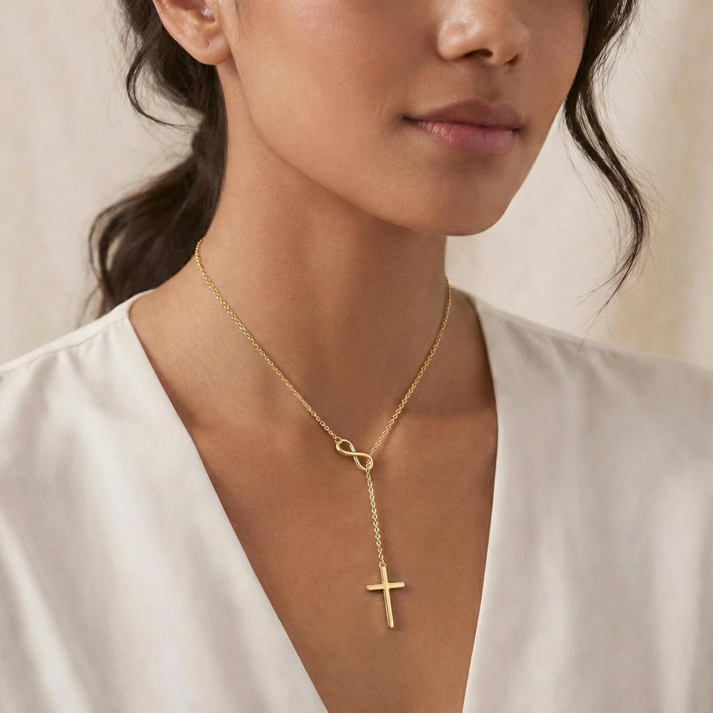 Infinity Cross Necklace for Women, Unique Trendy Fahion Cross Jewelry Gifts, Non Tarnish & Waterproof Dainty Simple Gold Cross Pendant, Christian Religious Easter Faith Accessories Jewelry Gifts