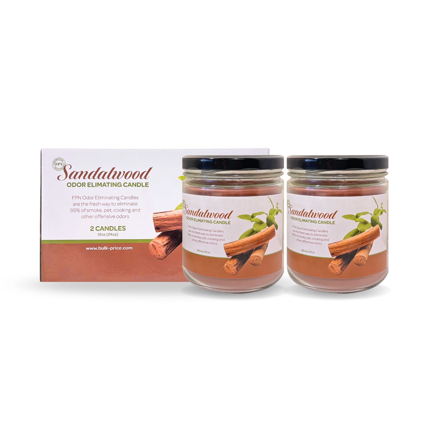 FPN Odor Eliminating Candles Sandalwood Scented Soy Wax Candle Set 12Oz - 2 CT