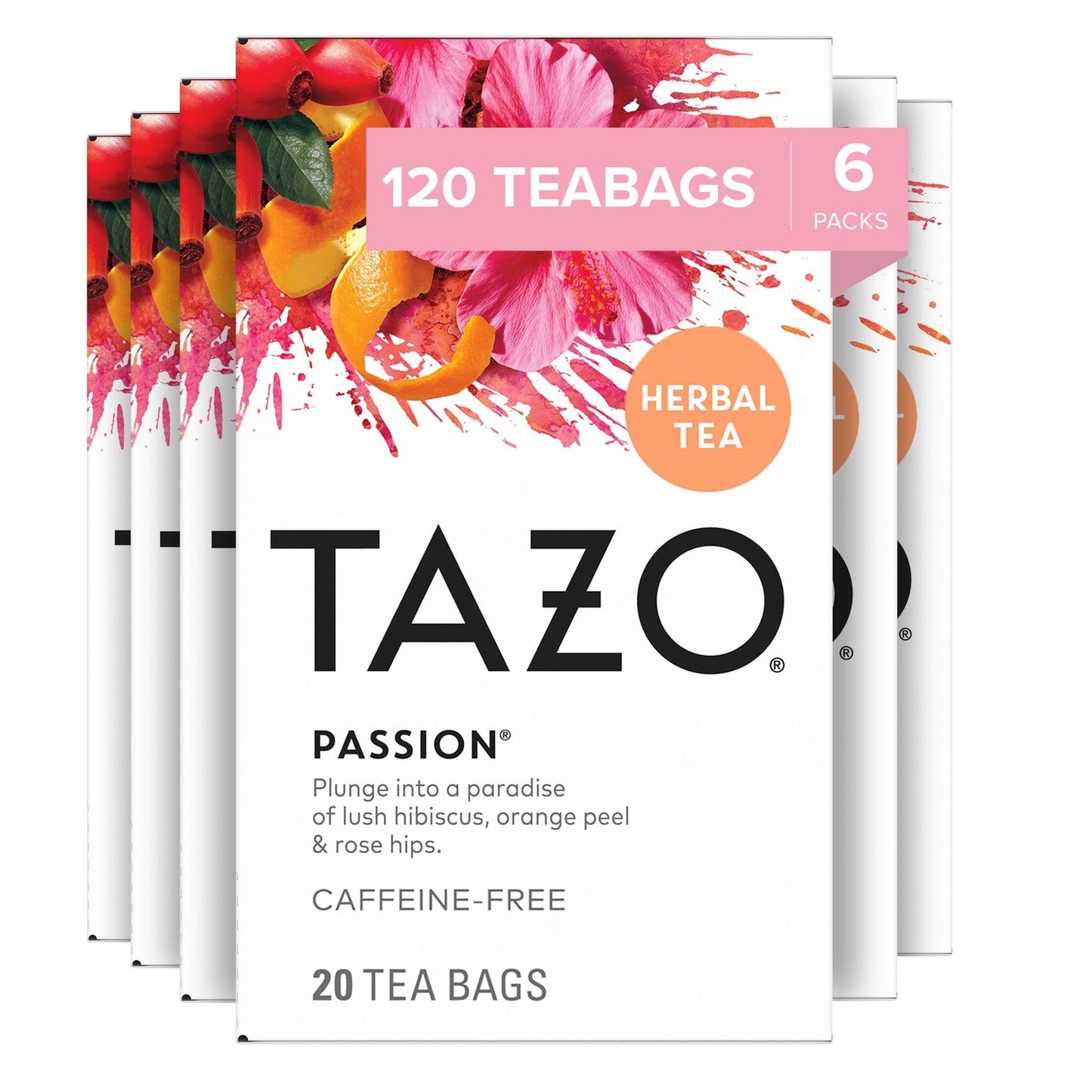TAZO Passion Herbal Tea Bags 20 Count Pack of 6 Caffeine Free Iced Tea