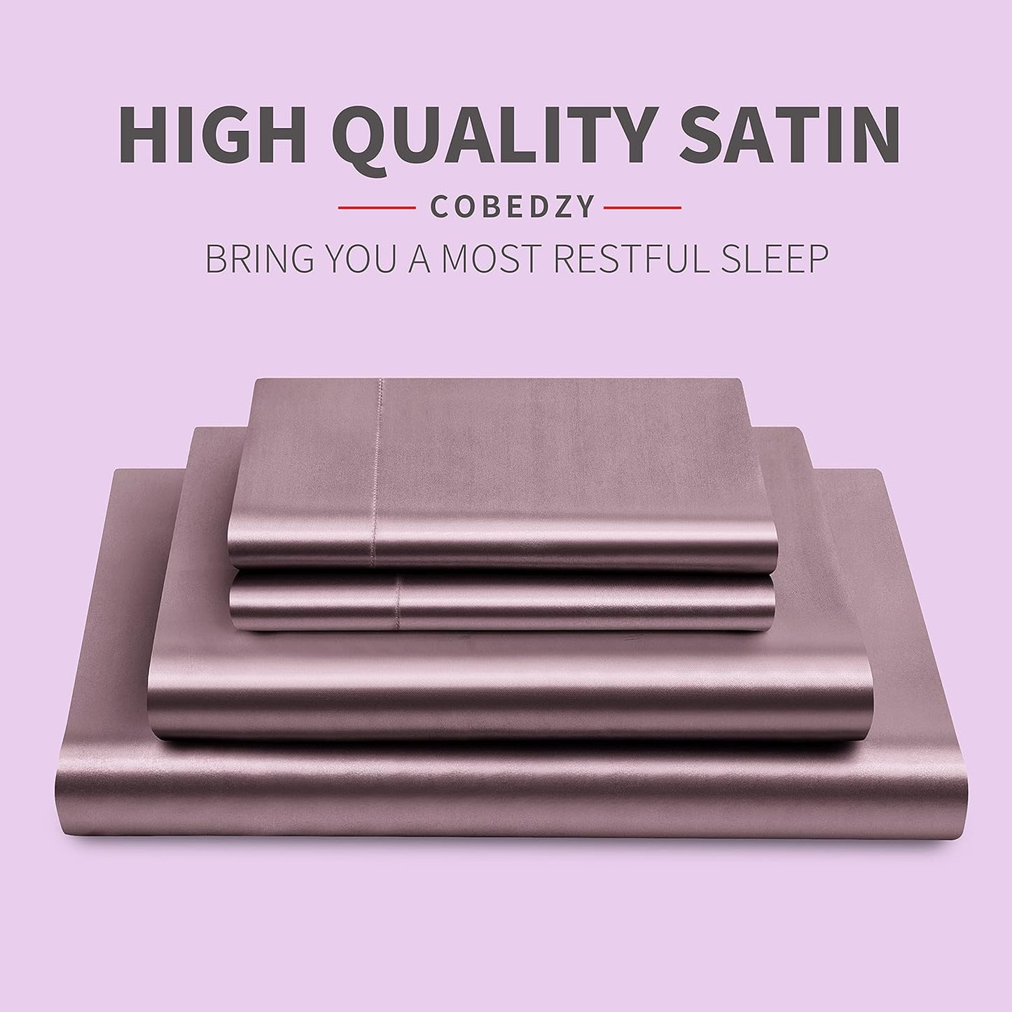 Satin Sheets Queen Size, 4 Pcs Silky Soft Satin Bed Sheets Queen Set with Deep Pockets, Extra Smooth & Luxurious Microfiber Sheet for Hair and Skin(Purple)