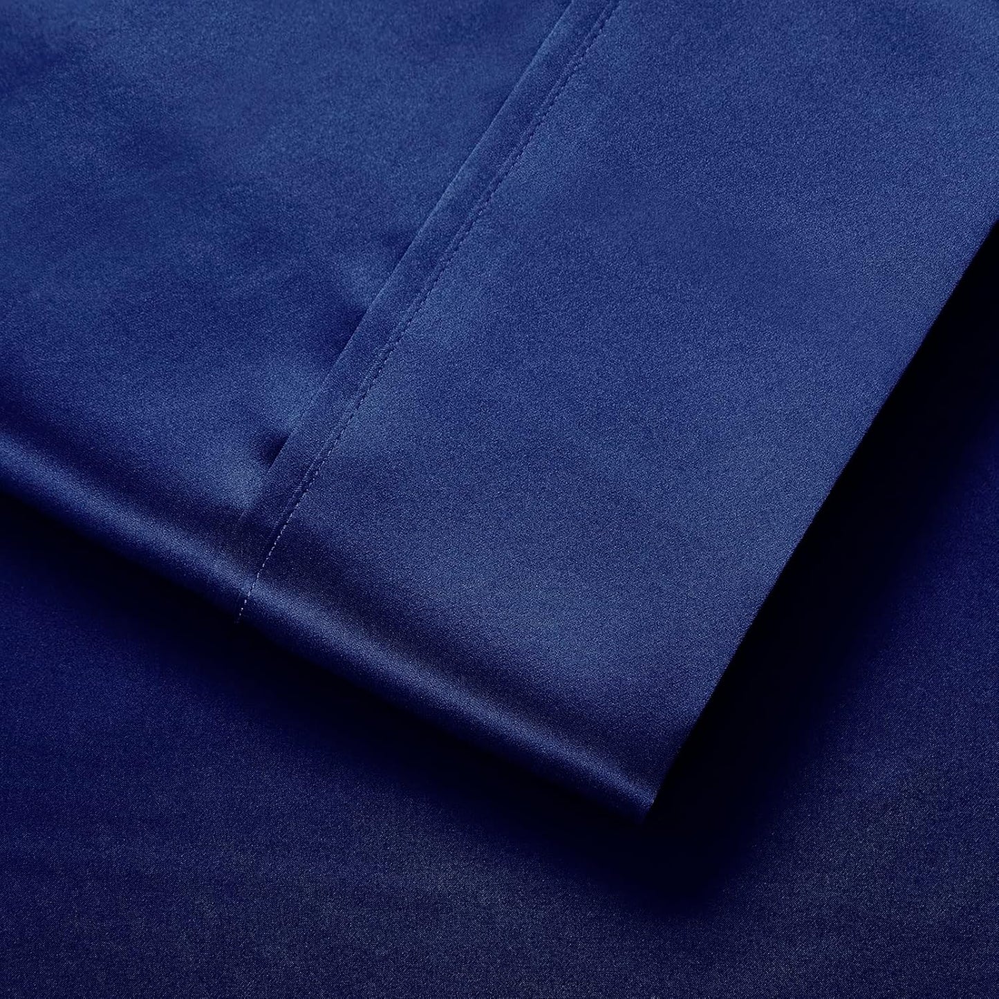 Silk Satin Sheets, Queen Size Satin Bed Sheet Set with Deep Pockets, Cooling Soft and Hypoallergenic Satin Sheets Queen - Navy Blue