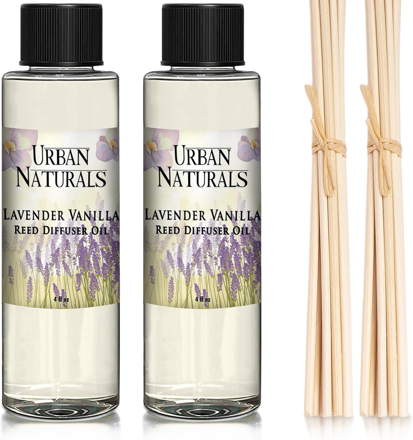 Lavender Vanilla Scented Oil Reed Diffuser Refill and Reed Sticks – Lavender Blossom, Creamy Vanilla, White Woods and Sugared Musk, 4 Oz (2 Pack)