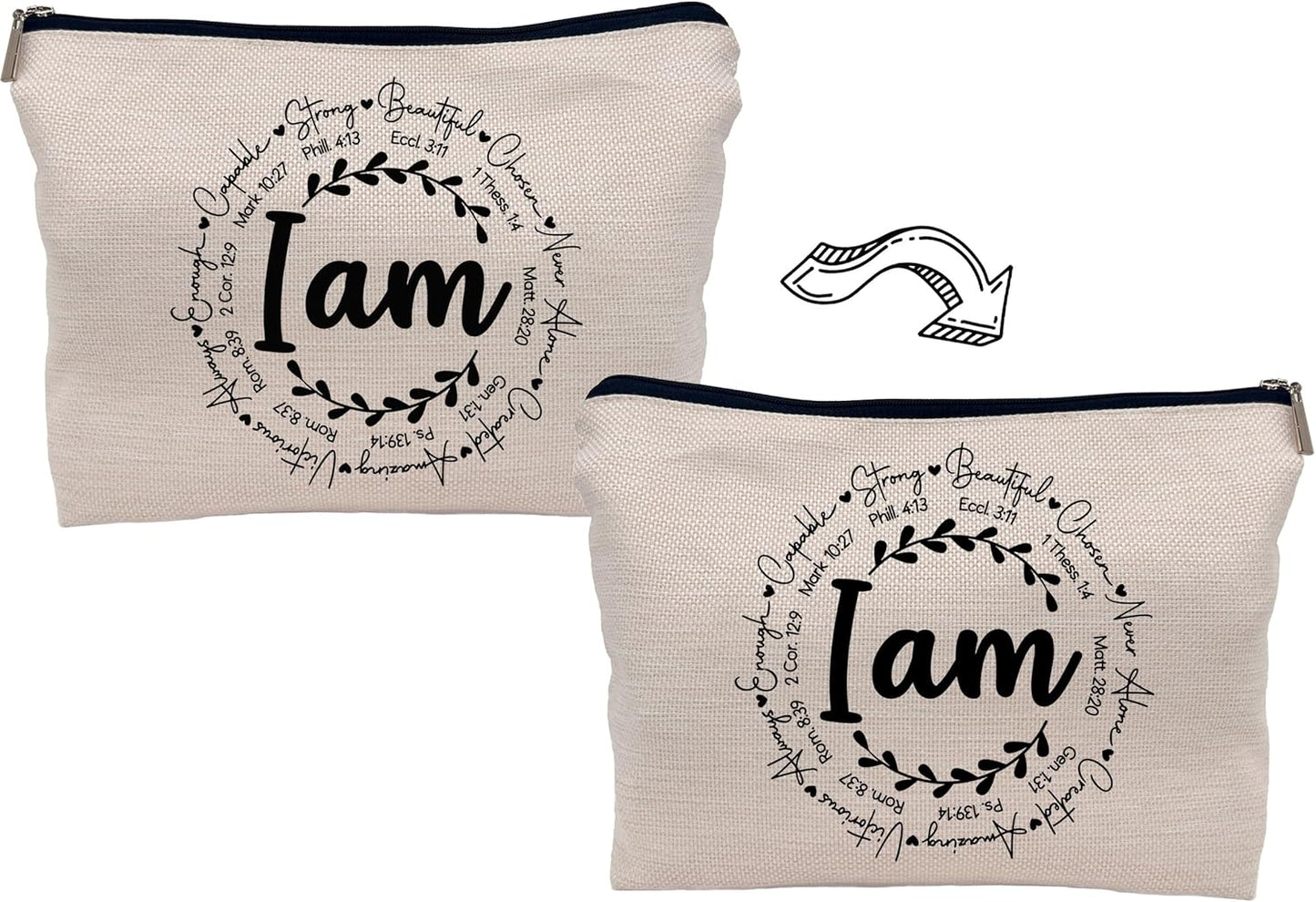 Inspirational Christian I Am Bible Verses Self Affirmations Makeup Bag Cosmetic Bag Zipper Pouch Toiletry Bags,Gifts for Christian Women Girls