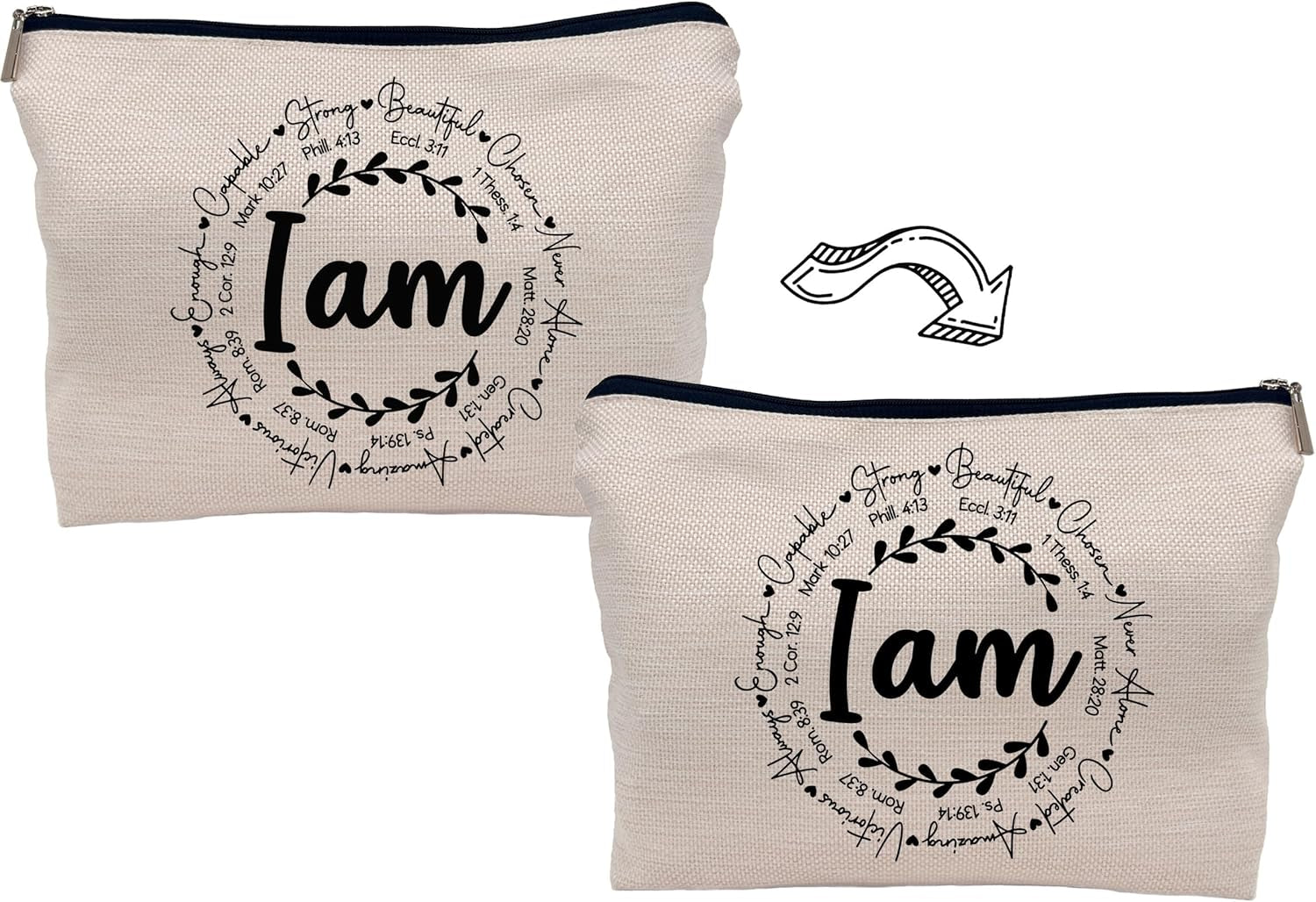 Inspirational Christian I Am Bible Verses Self Affirmations Makeup Bag Cosmetic Bag Zipper Pouch Toiletry Bags,Gifts for Christian Women Girls