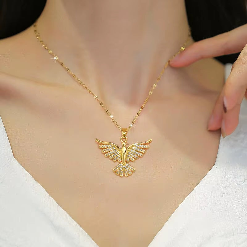 Light Luxury Fashion Personality Phoenix Wings Pendant Necklace for Women Men Temperament Advanced Sense Clavicle Chain Jewelry