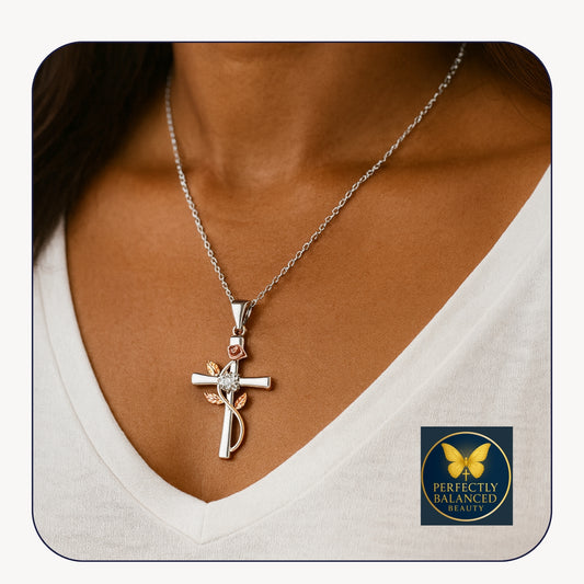 Cross Necklace for Women Sterling Silver Cross Necklaces Pendant White/Rose/Gold Plated Cubic Zirconia Flower Necklace Gifts for Women