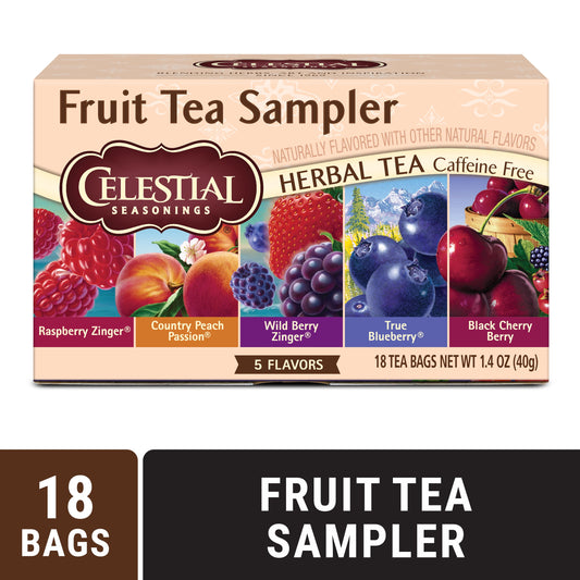Fruit Tea Sampler, Caffeine-Free Herbal Tea Bags (18 Count)