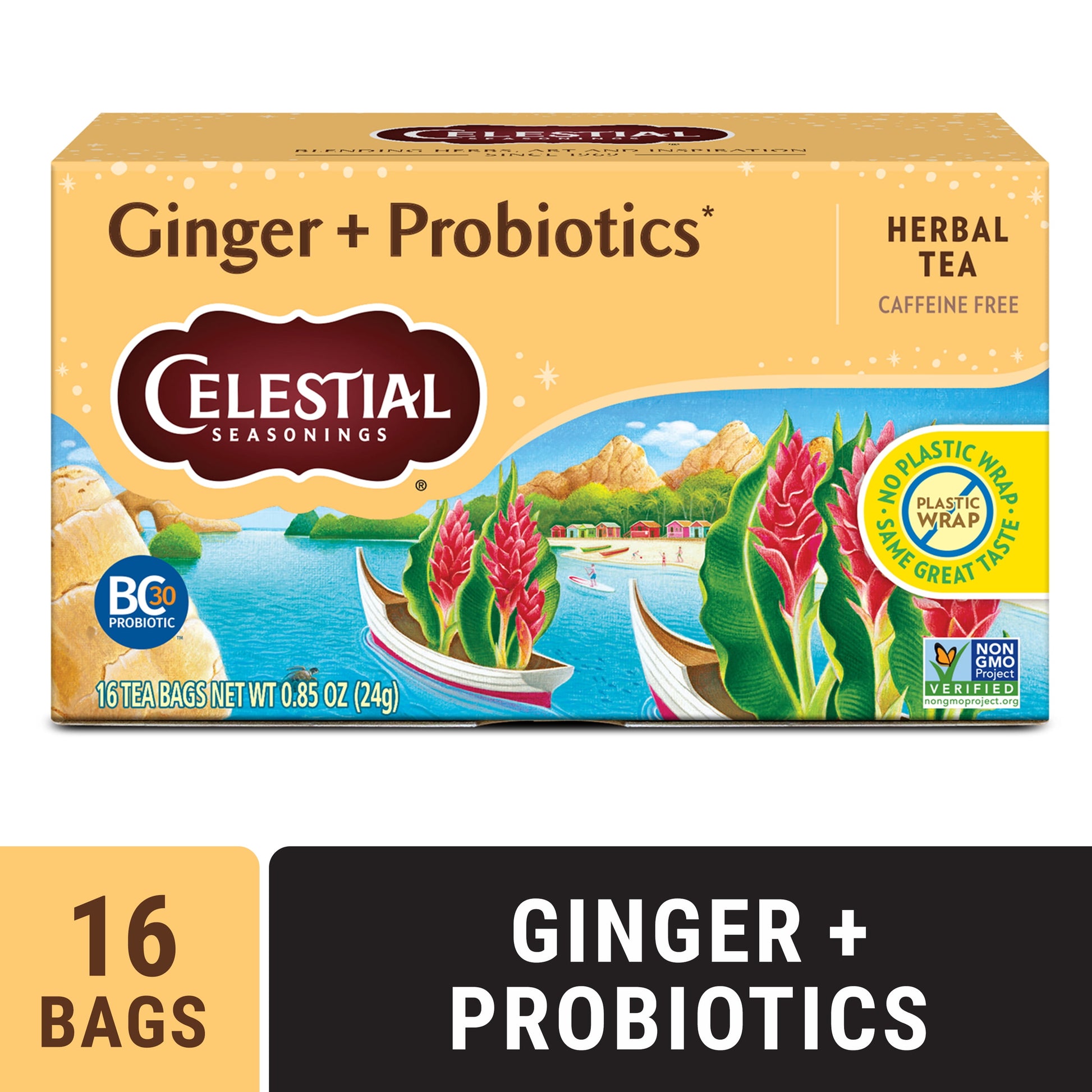 Ginger Probiotics Caffeine-Free Herbal Tea Bags (16 Count)