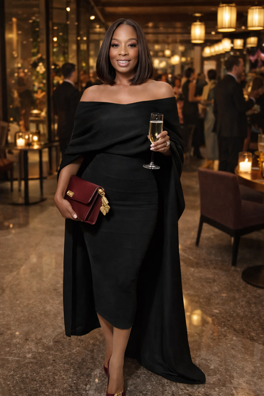 Shop This Look | City Neutral Capsule – Black Dress with Shawl