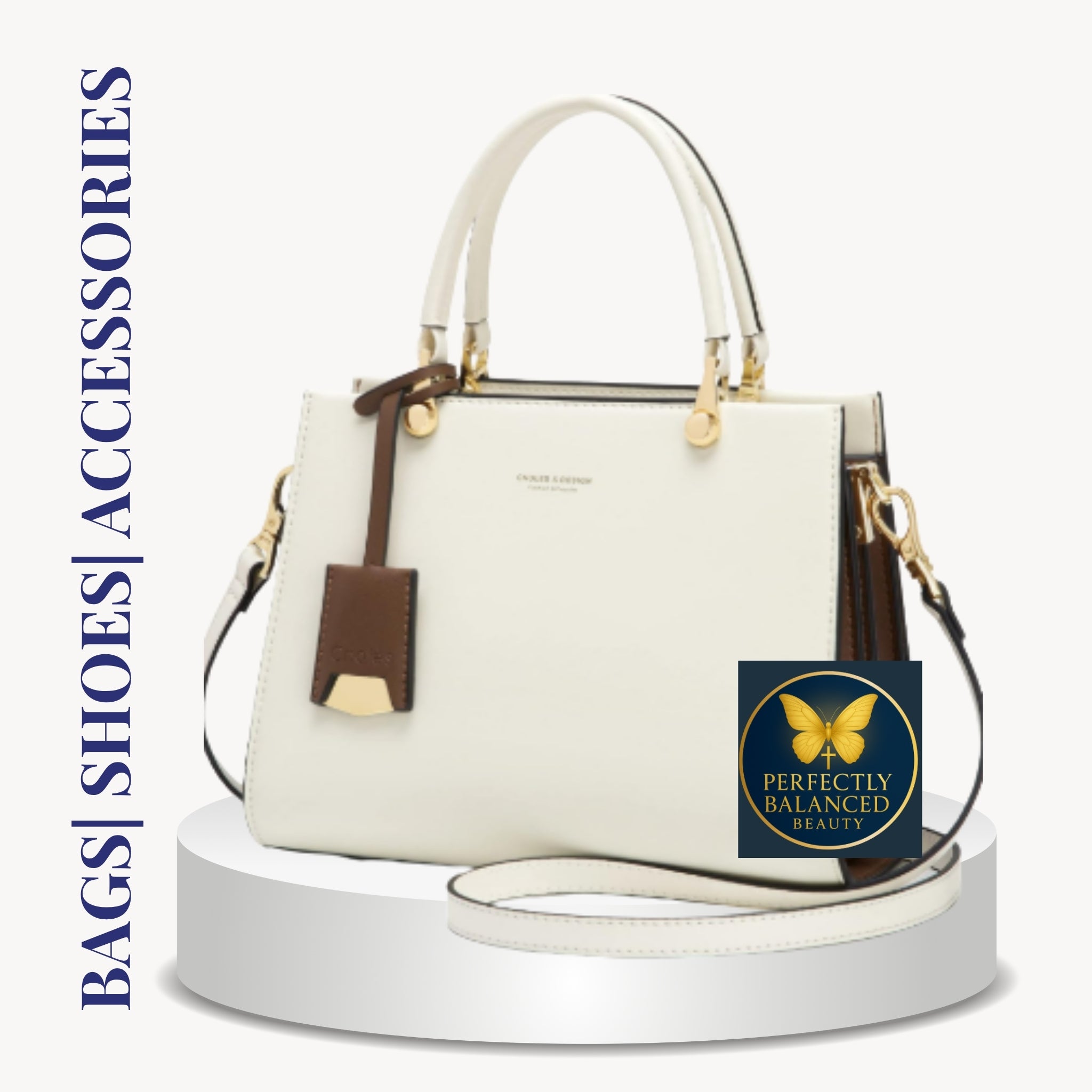 Neutral handbags, elegant shoes, and accessories styled for modern, faith-driven women.