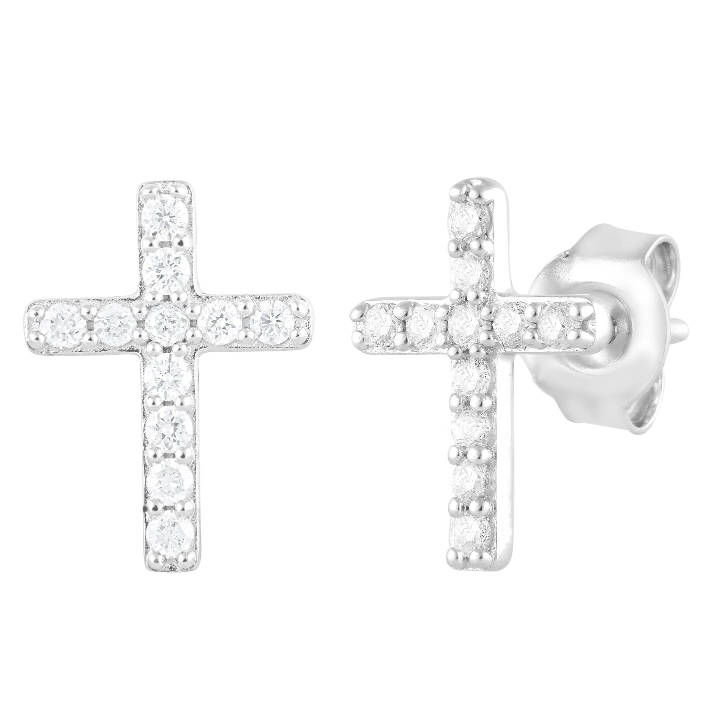 1/4 Ct round Lab Grown Diamond Cross Stud Earring in Silver for Women (H-I, SI-I1)