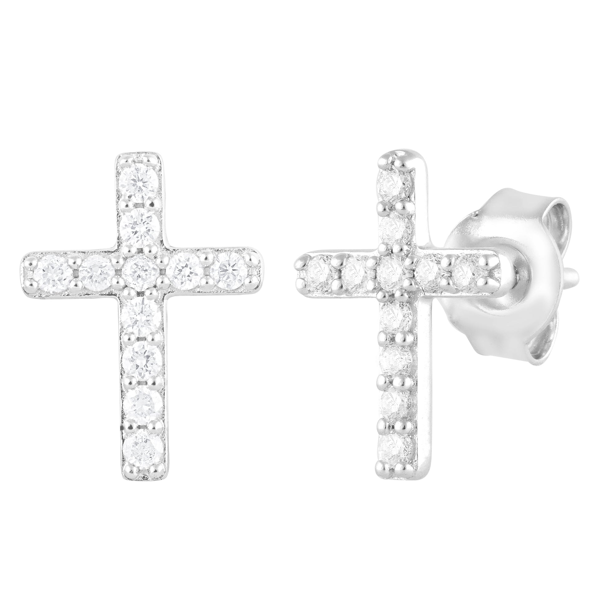 1/4 Ct round Lab Grown Diamond Cross Stud Earring in Silver for Women (H-I, SI-I1)