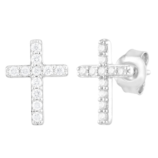 1/4 Ct round Lab Grown Diamond Cross Stud Earring in Silver for Women (H-I, SI-I1)