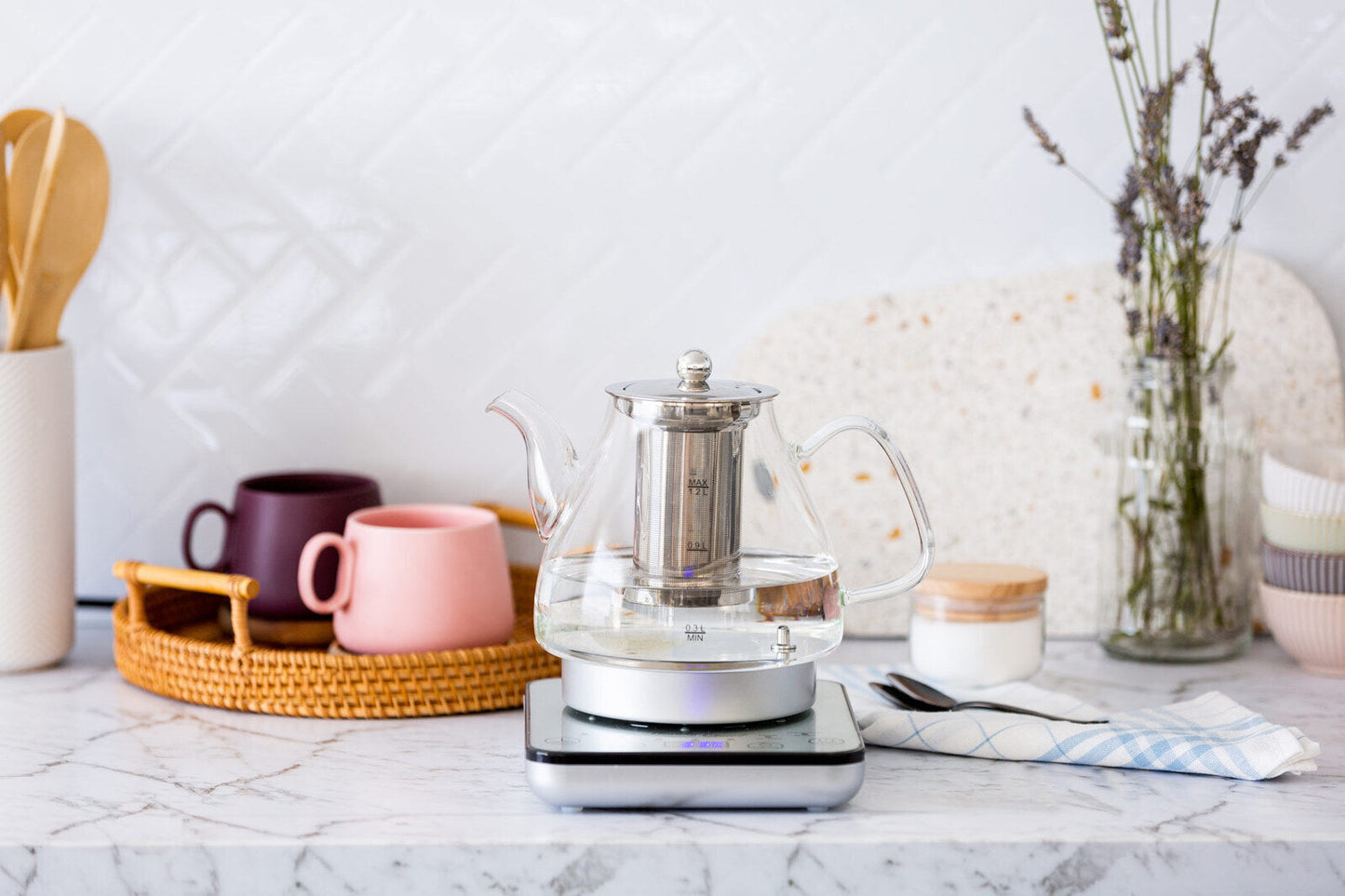 NNEDSZ 1.2L Digital Glass Kettle w/ Electric Tea Pot & Infuser 800W