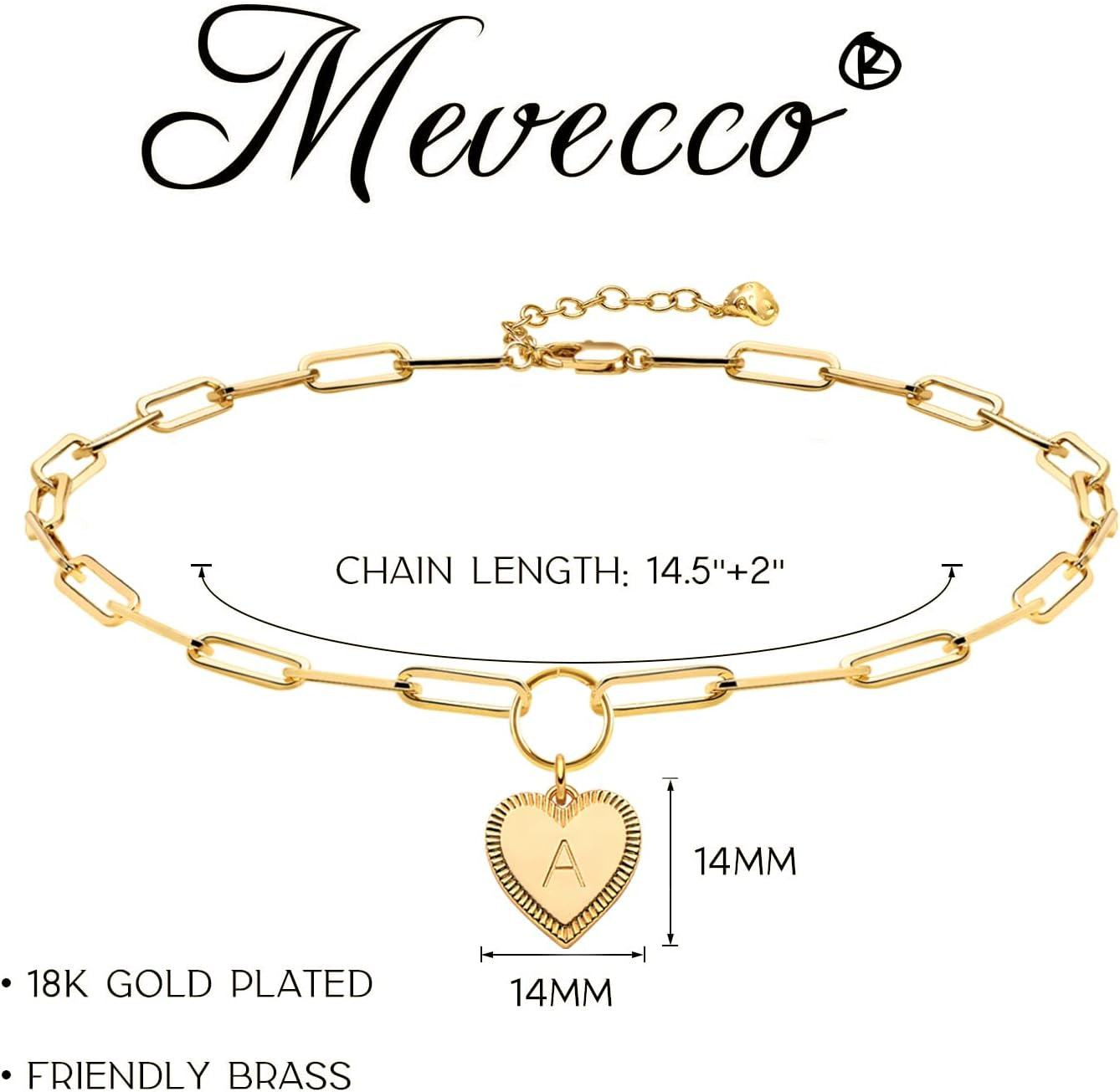 Gold Heart Initial Necklace 18K Gold Plated Handmade Letter Heart Choker Necklace for Women Minimalist Personalized Alphabet Necklaces Jewelry for Her