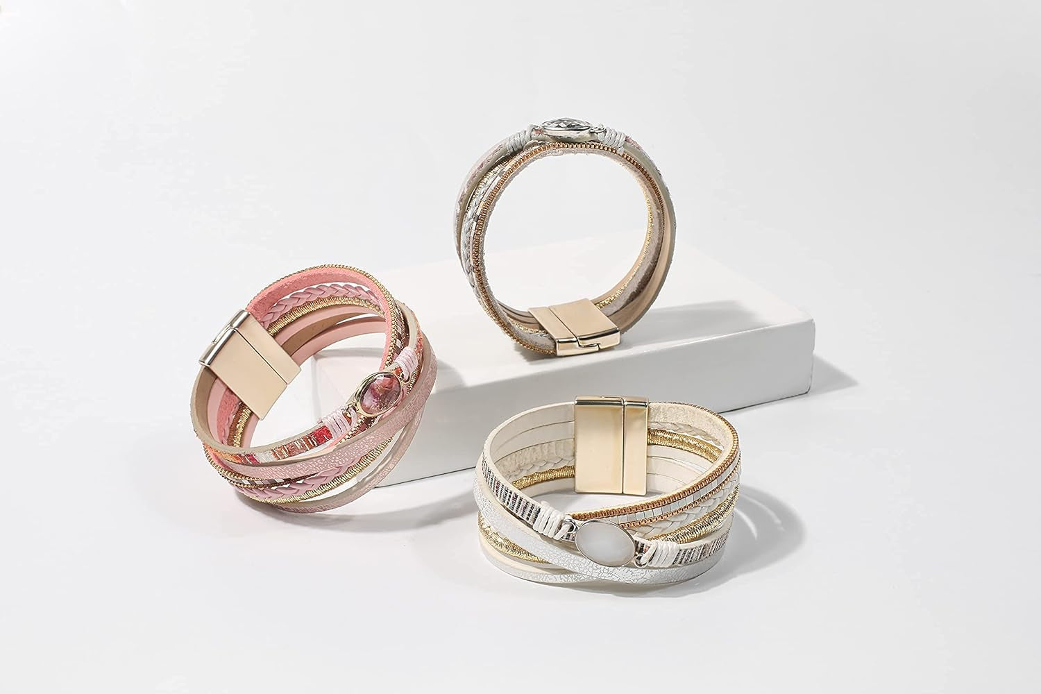 Leather Wrap Bracelet for Women - Multi-Layer Bracelets with Magnetic Clasp Bangle Cuff Stacked Bracelet for Lady and Mother