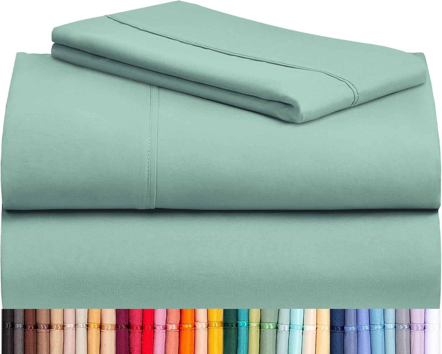 3 PC Sheet Bed Sheets Deep Pockets Wrinkle Free-Kids-Fitted Sheets Machine Washable Hotel Bedding Silky Soft - Light Teal Twin