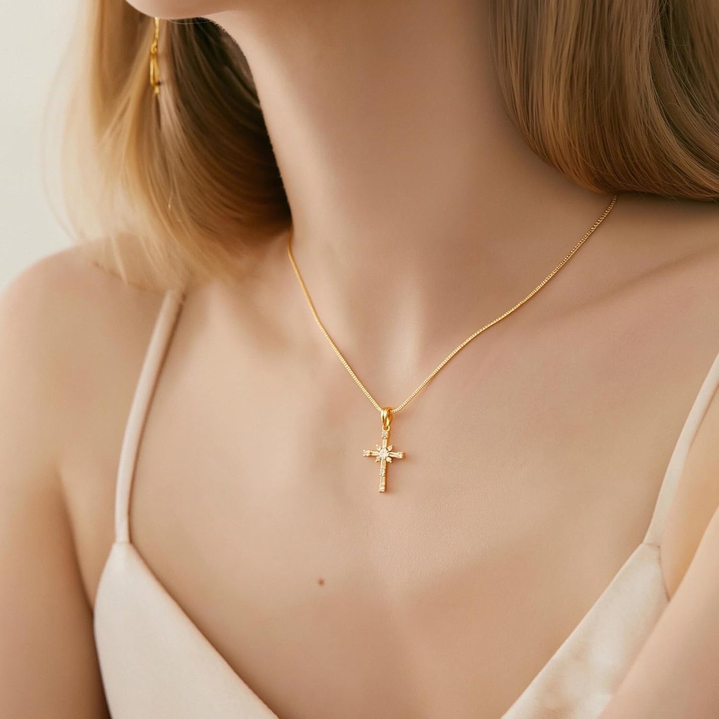 Cross Necklace for Women, 14K Gold Silver Plated Pendant Necklace, Diamond Cross