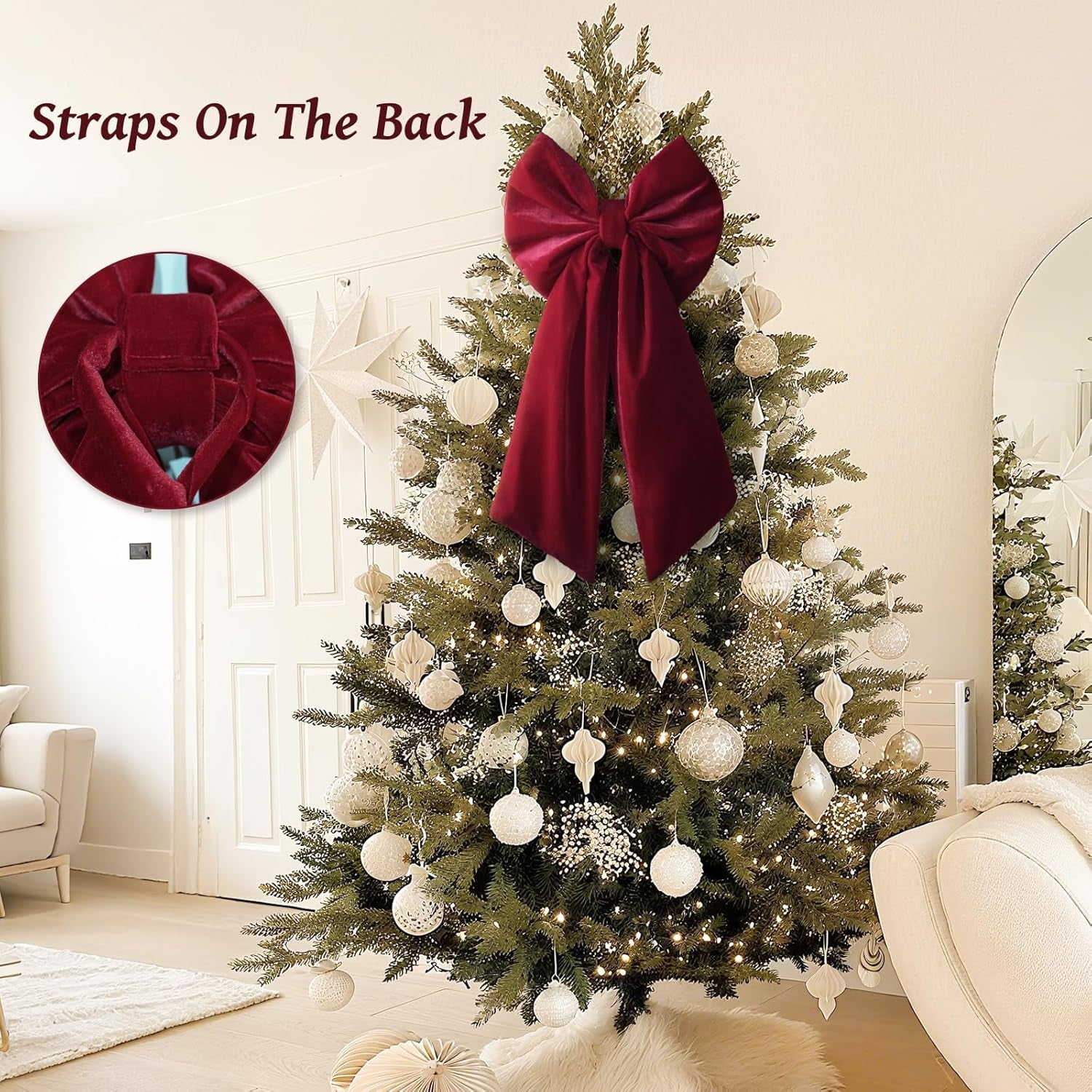 Large Red Velvet Christmas Tree Topper Bow - Indoor/Outdoor Holiday Decor