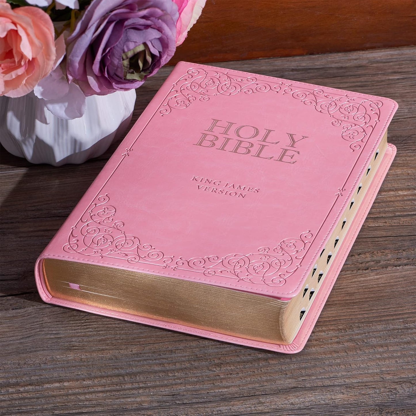 KJV Holy Bible, Giant Print Full-Size Faux Leather Red Letter Edition - Thumb In