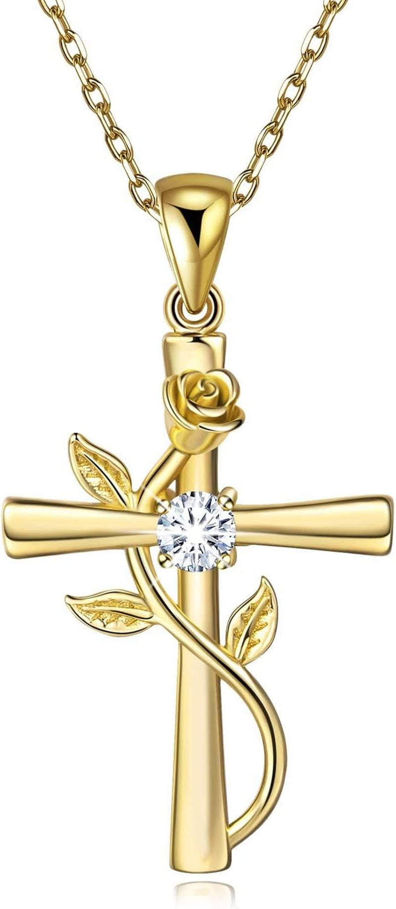 Cross Necklace for Women Sterling Silver Cross Necklaces Pendant White/Rose/Gold Plated Cubic Zirconia Flower Necklace Gifts for Women