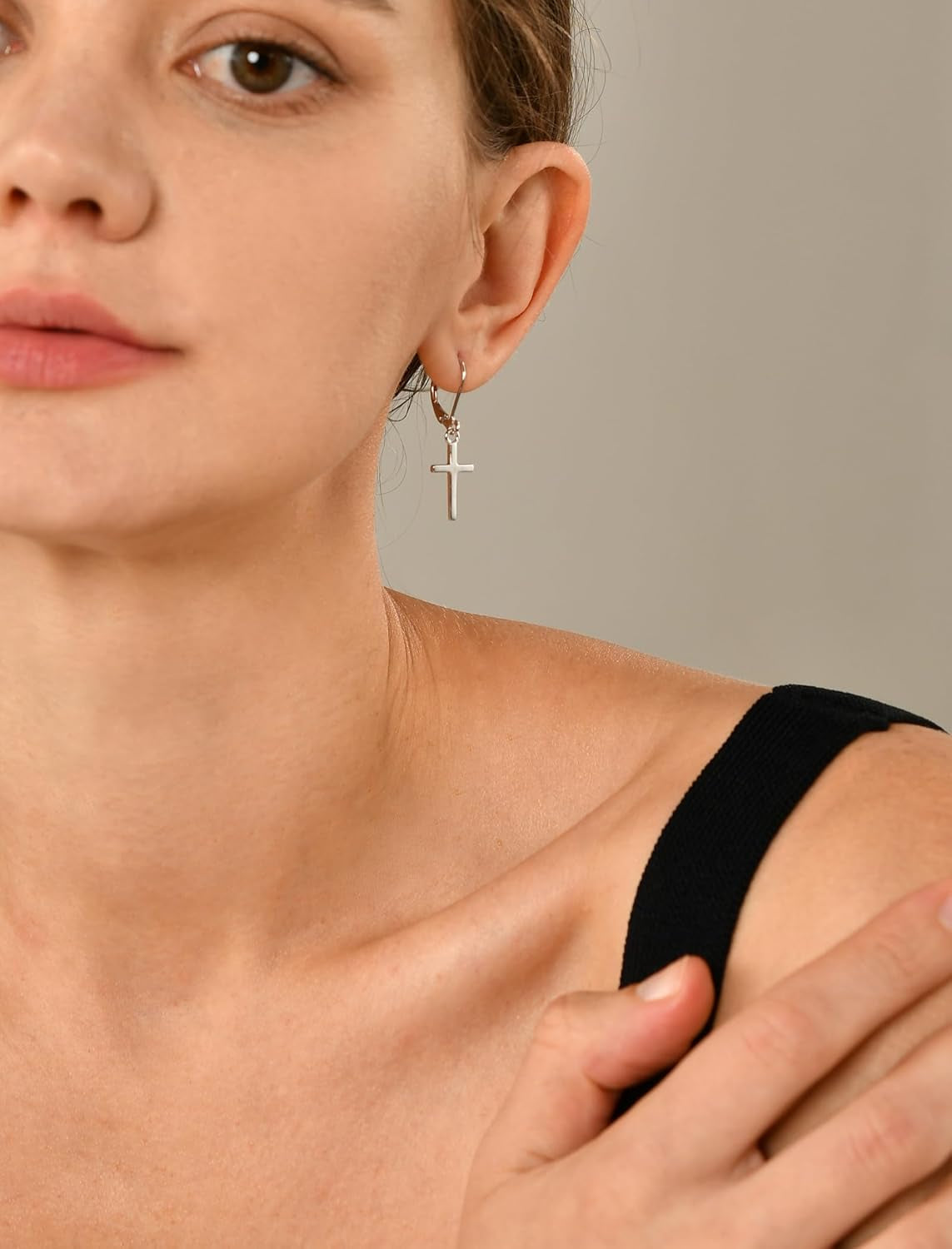 Cross/Star/Moon Earrings 925 Sterling Silver Polished Leverback Earrings Dangle Drop Jewelry for Women