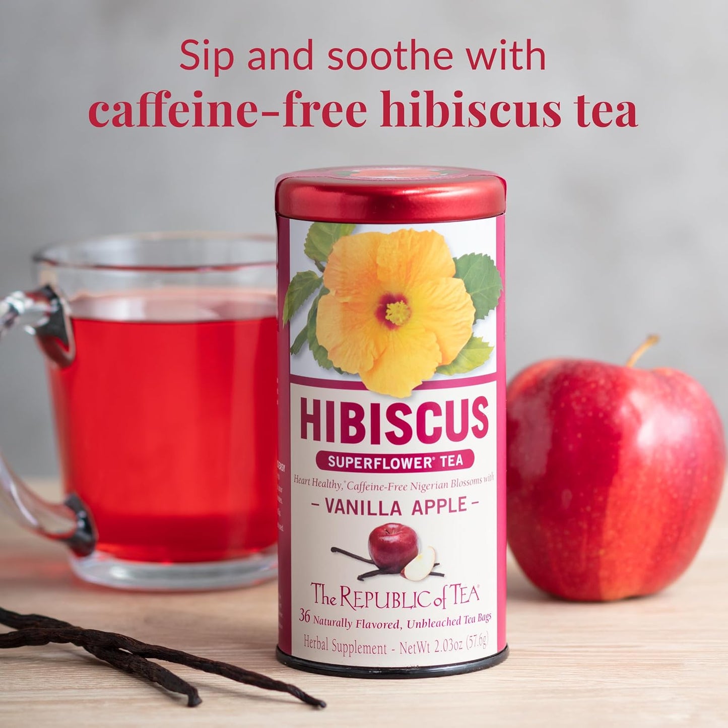 Hibiscus Vanilla Apple Superflower Herbal Tea, 36 Tea Bag Refill