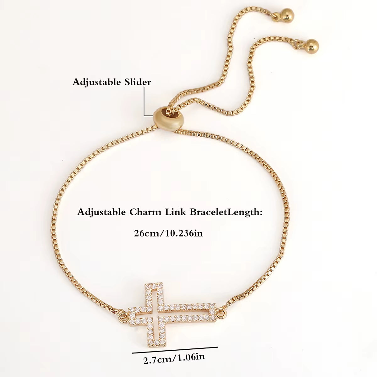 Fashion Copper Zirconia Cross Bracelet Men Women Universal Gold Simple Adjustable Chain Bracelet Party Jewelry