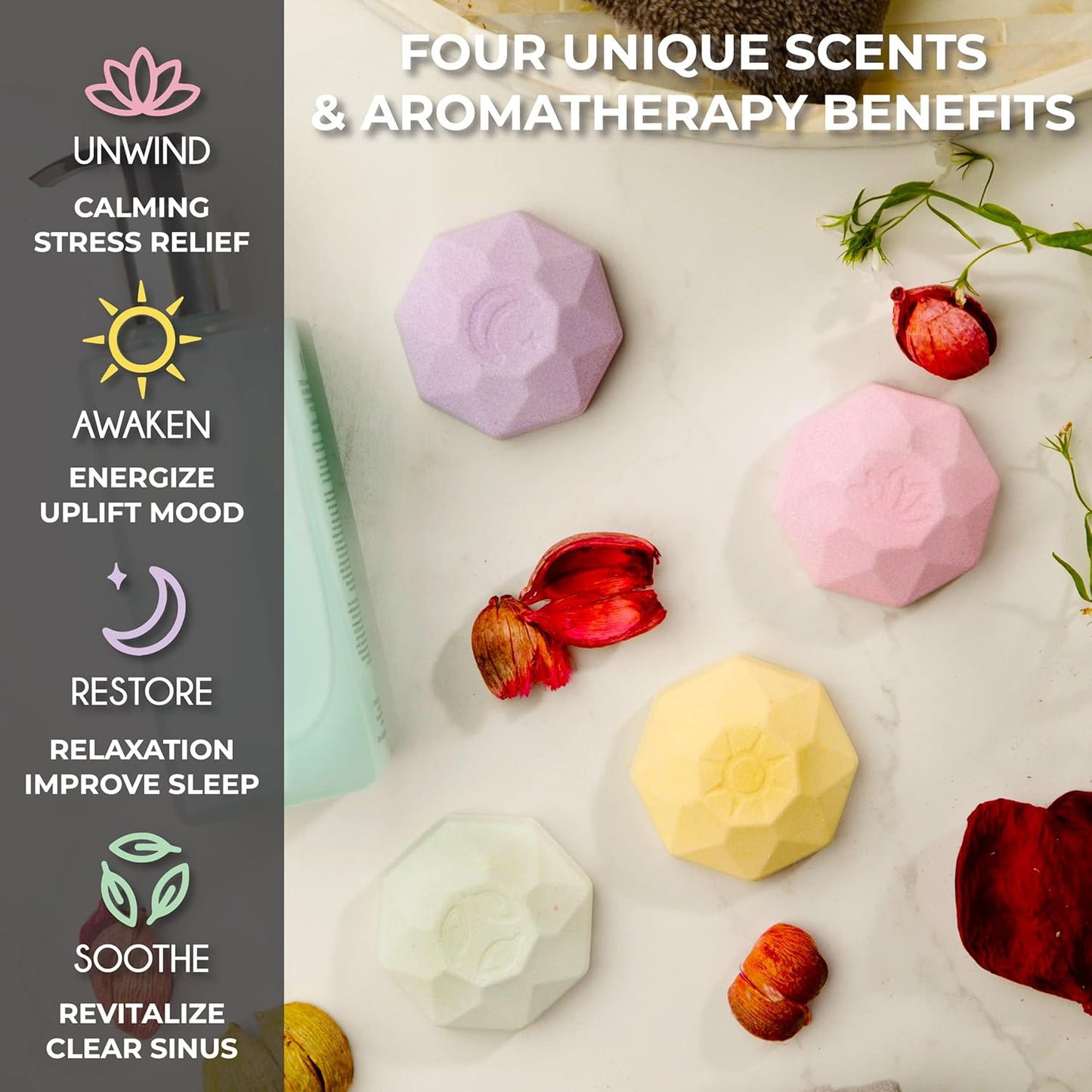 Organic Shower Steamers Aromatherapy - 8 XL Natural Shower Bombs, Essential Oil Shower Steamer Gift Set, Relaxation Gifts Women, Shower Melts Tabs, Stress Relief Scents, Unique Self Care Box