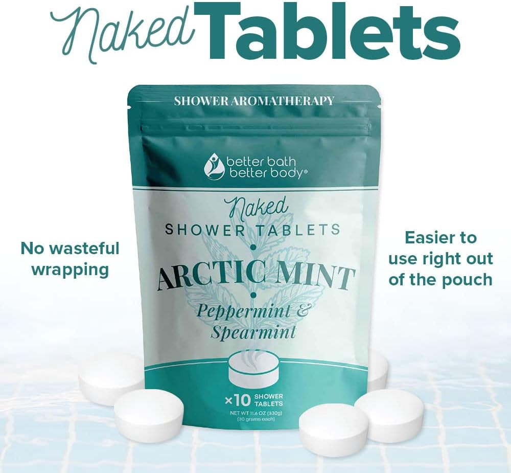 Arctic Mint Shower Tablets (10 Tabs) Natural Scent Formula with Peppermint and Spearmint Essential Oils for Hotel Spa Luxury Shower at Home Made in USA
