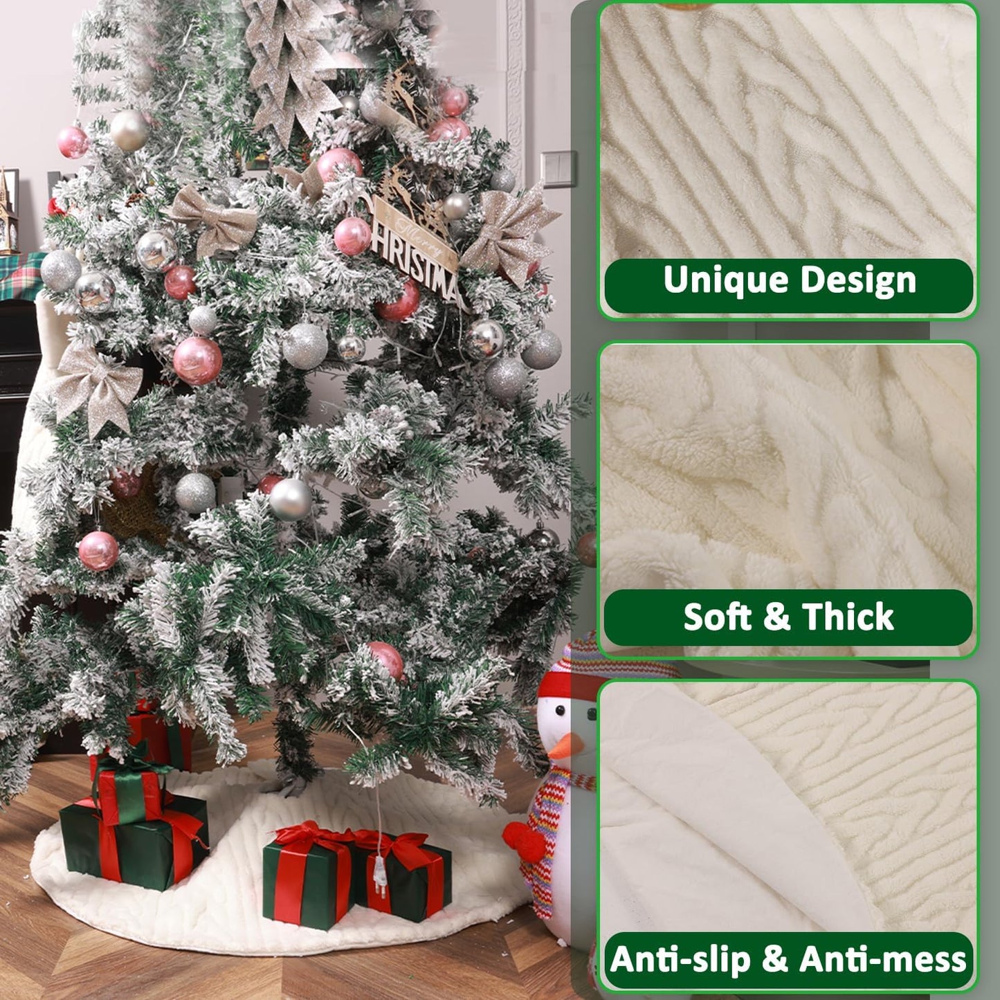 36-Inch White Faux Fur Christmas Tree Skirt for Holiday Decor