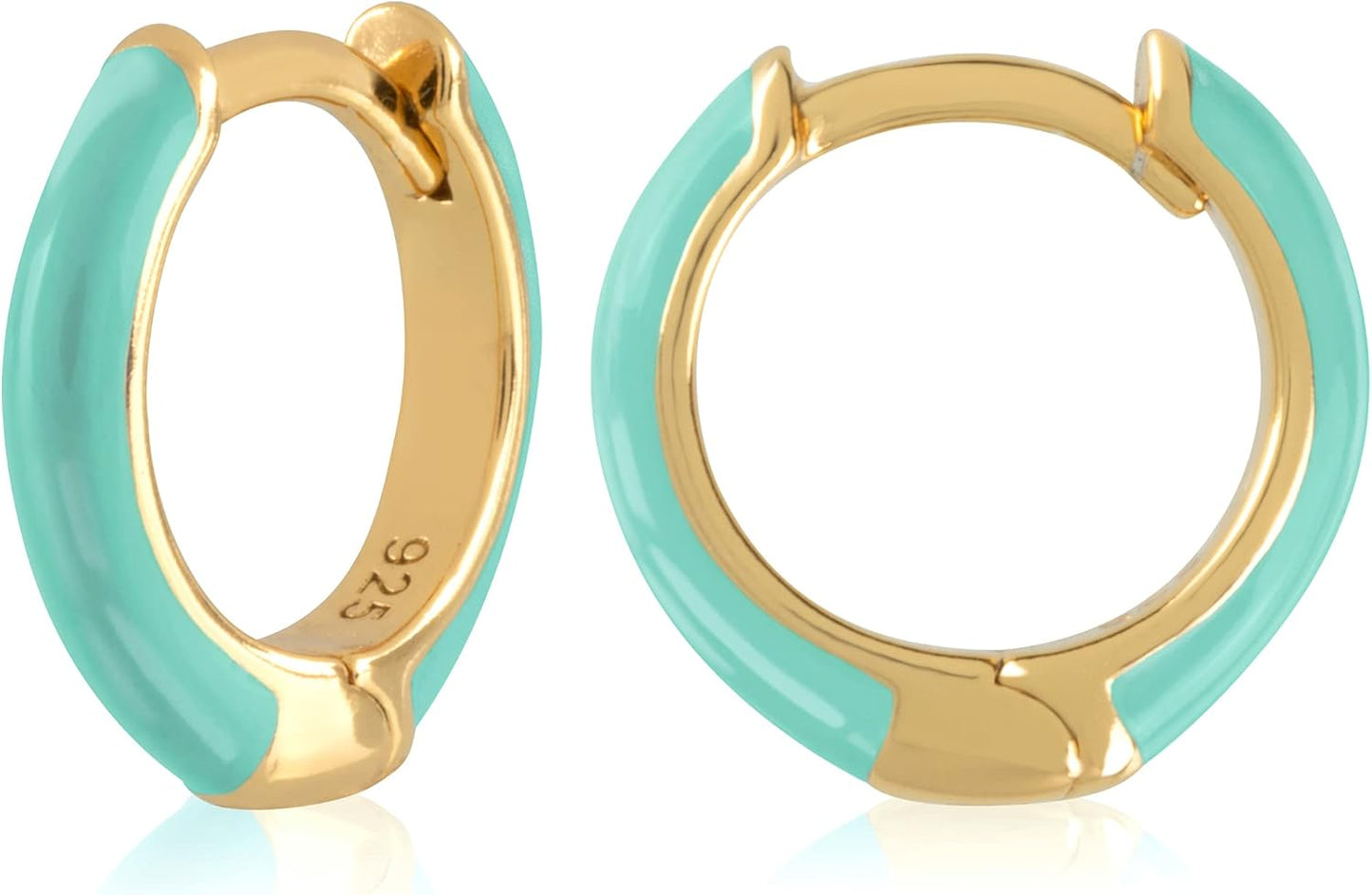 14K Gold Plated Sterling Silver Enamel Color Huggie Hoop Earrings for Women – Wide Range of Vibrant Color Options Available
