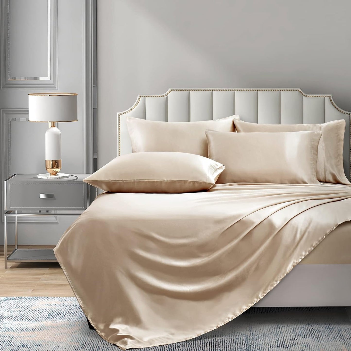 Satin Sheets Full (6 Pieces, Taupe) - Luxury Silky Satin Bed Sheets Full Bedding Set, Extra Soft Satin Sheet Set, 1 Satin Fitted Sheet + 1 Flat Sheet + 4 Pillow Cases