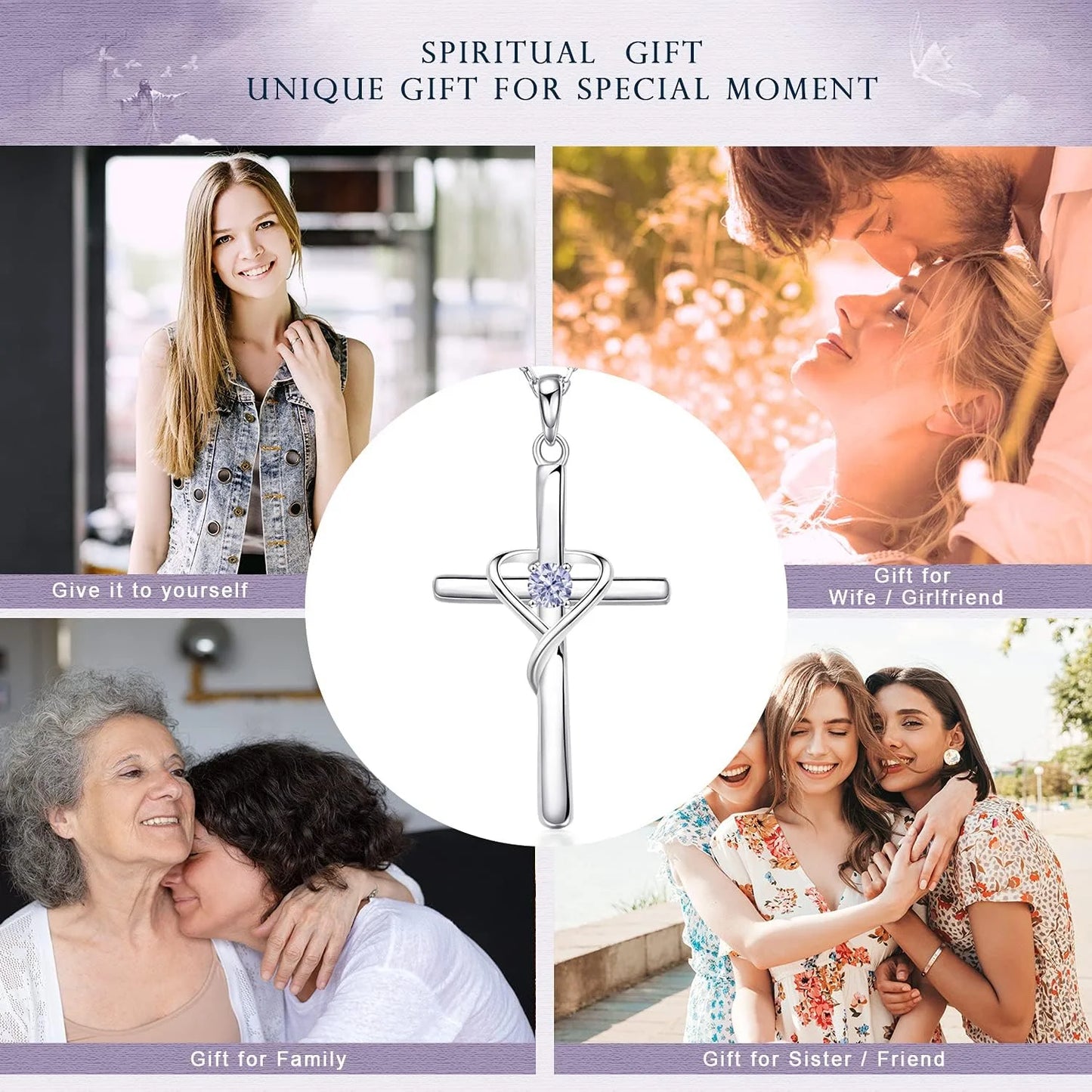 925 Sterling Silver Cross Necklace for Women Men 5A CZ Birthstone Necklaces 14K Gold Plated or Rose Gold Necklace for Easter or Mother'S Day