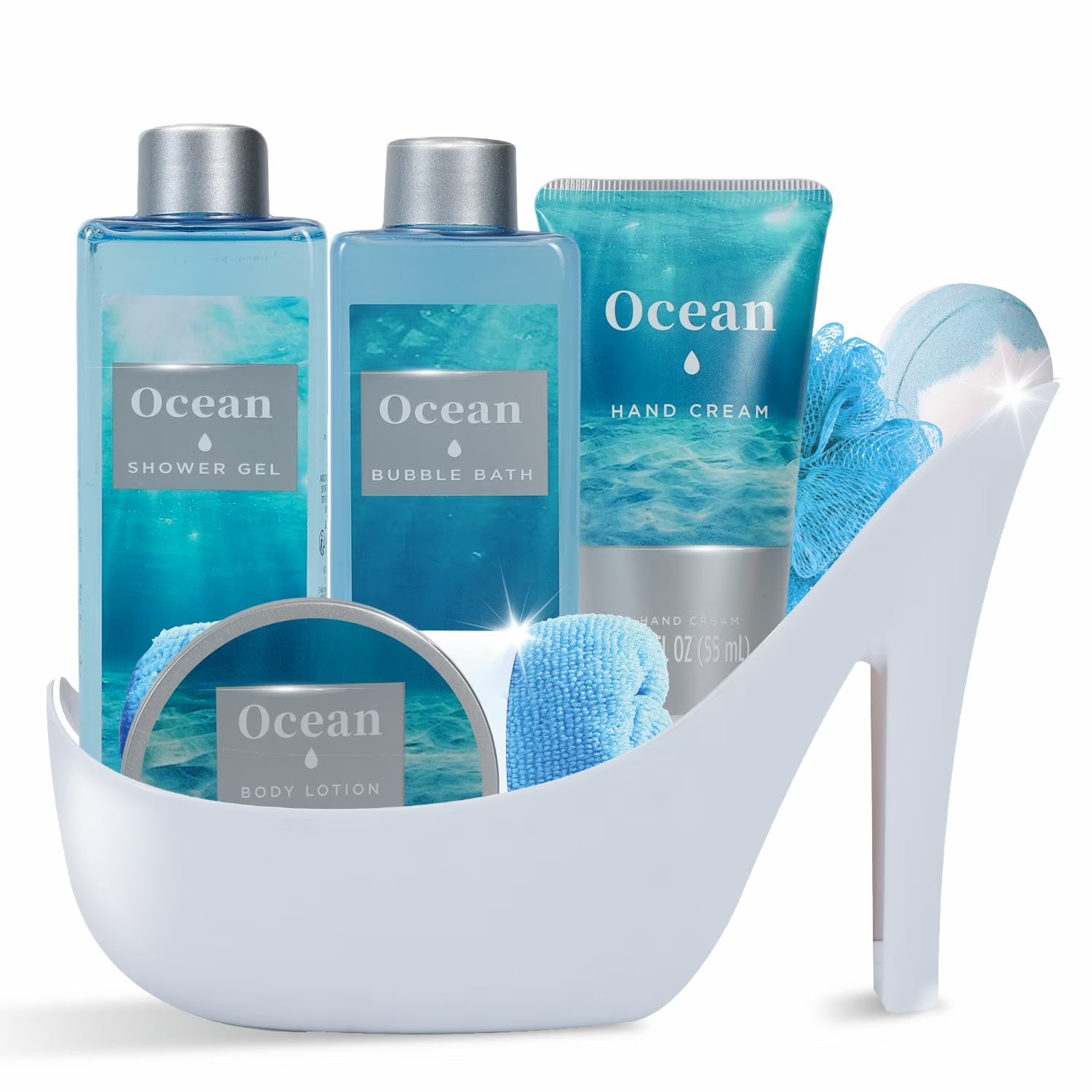 Baskets Gift Sets for Women - Ocean Luxury Relaxing Bath and Body Set for Her, 8 Pcs