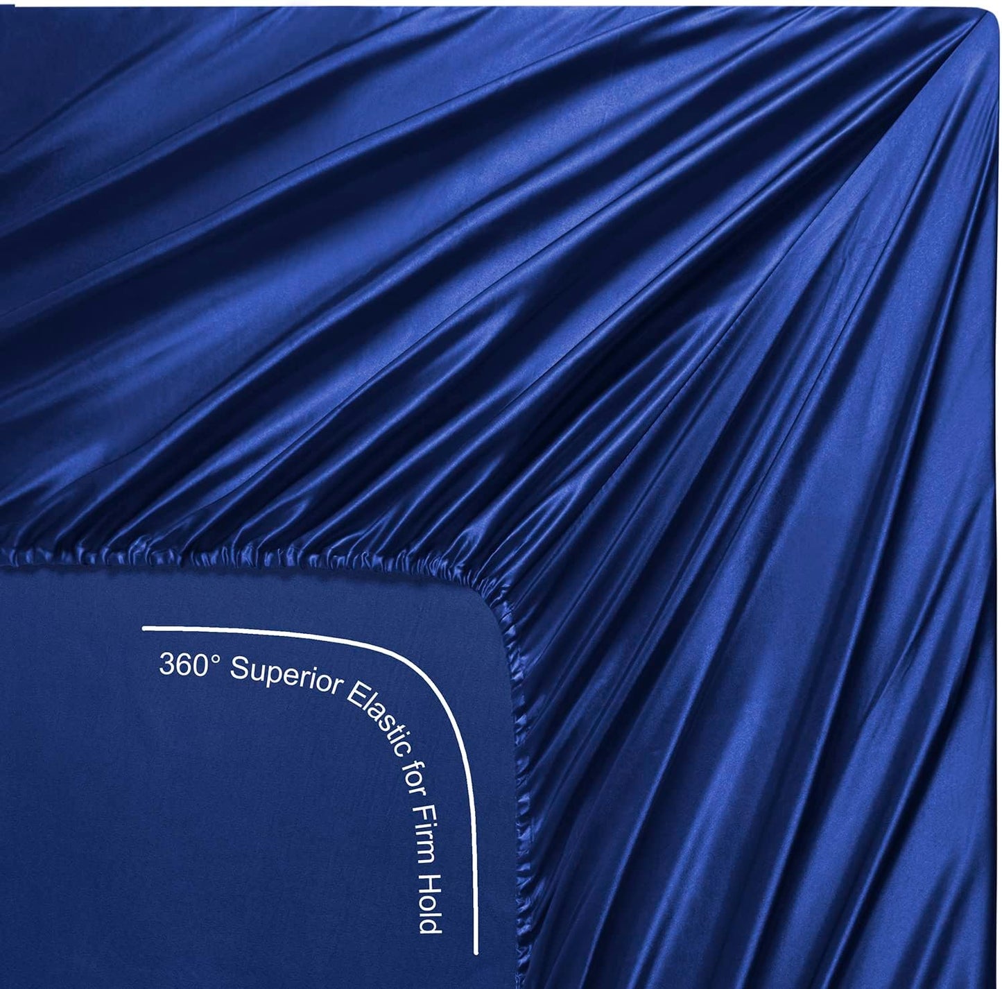 Silk Satin Sheets, Queen Size Satin Bed Sheet Set with Deep Pockets, Cooling Soft and Hypoallergenic Satin Sheets Queen - Navy Blue